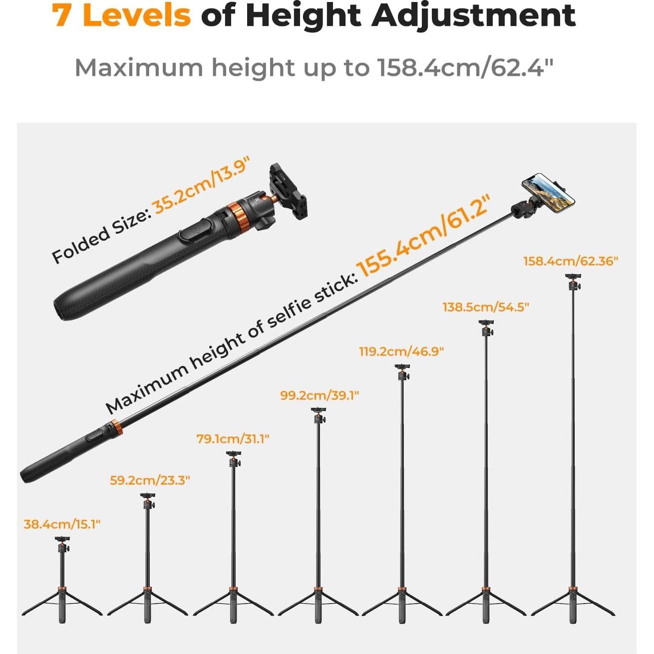Trípode Selfie Stick K&F Concept 1.59m con Control Remoto