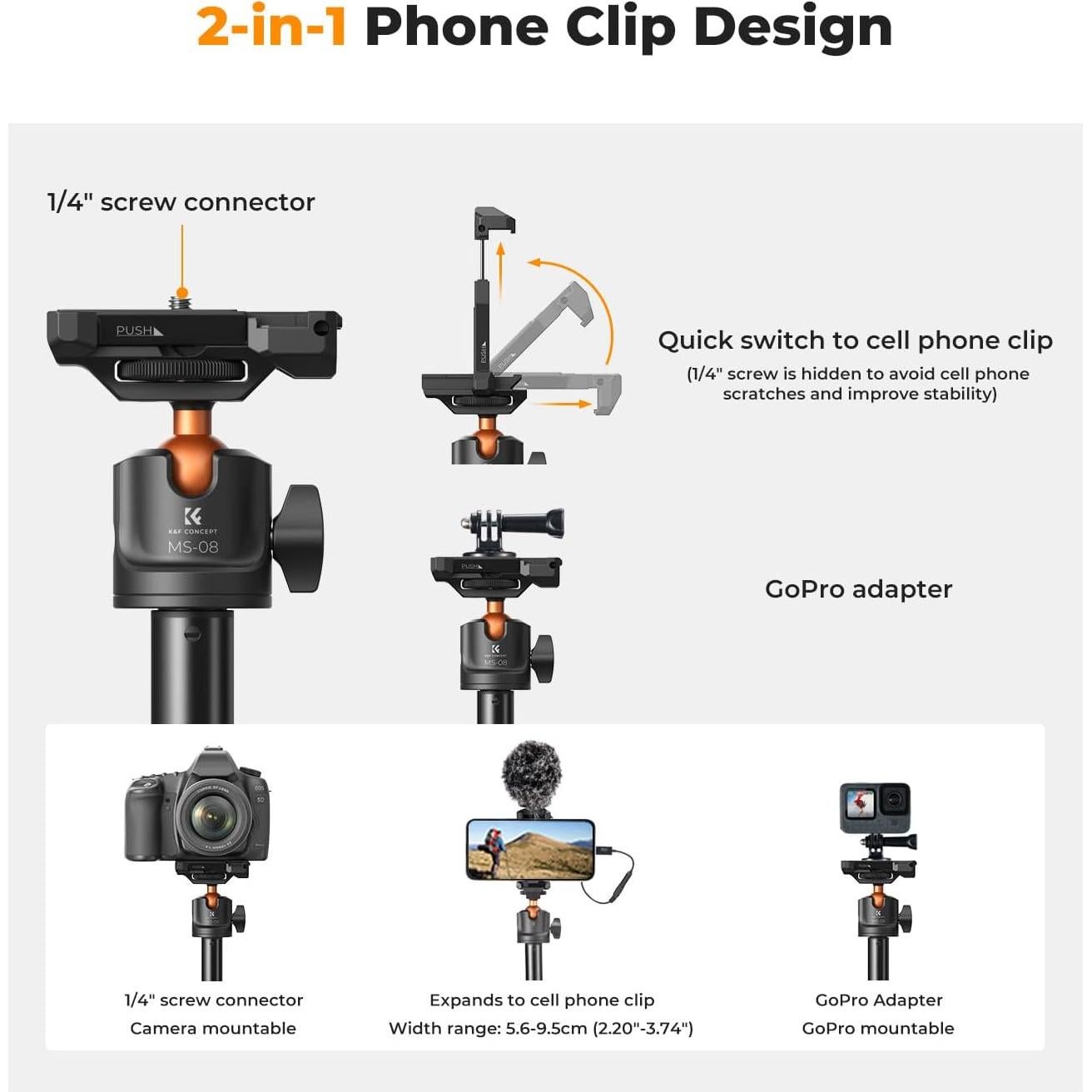 Trípode Selfie Stick K&F Concept 1.59m con Control Remoto