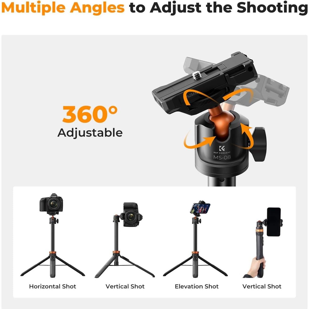 Trípode Selfie Stick K&F Concept 1.59m con Control Remoto