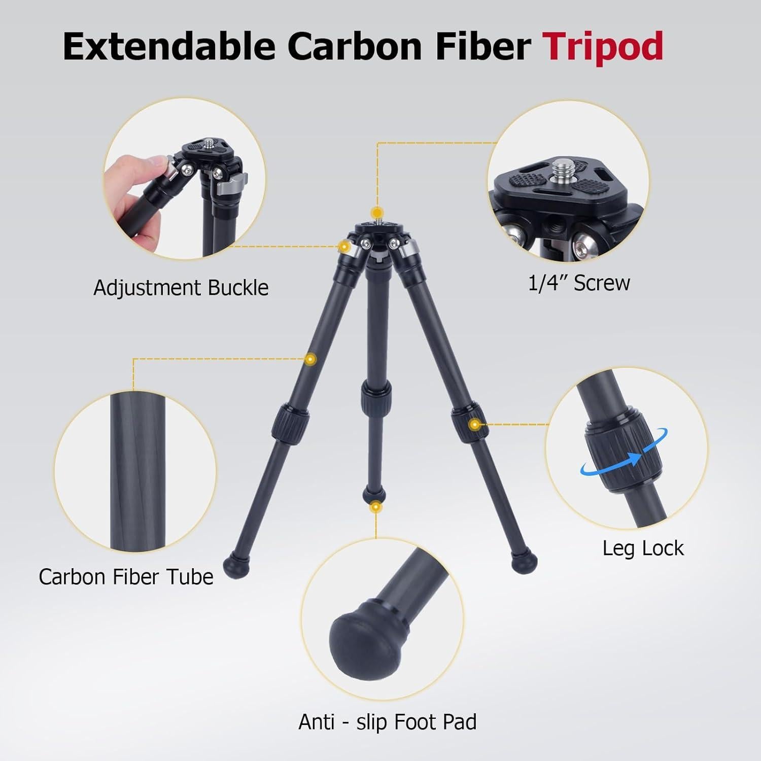 Trípode de fibra de carbono Mechrig 61024 ajustable 28.4 cm