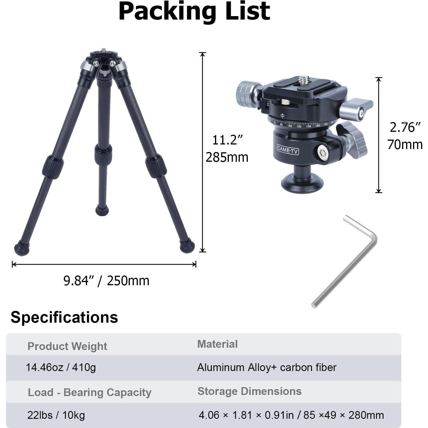 Trípode de fibra de carbono Mechrig 61024 ajustable 28.4 cm