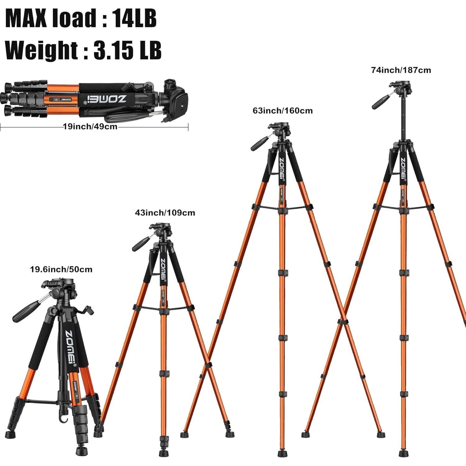 Trípode ZOMEI 188 cm Aluminio Profesional para Cámara DSLR