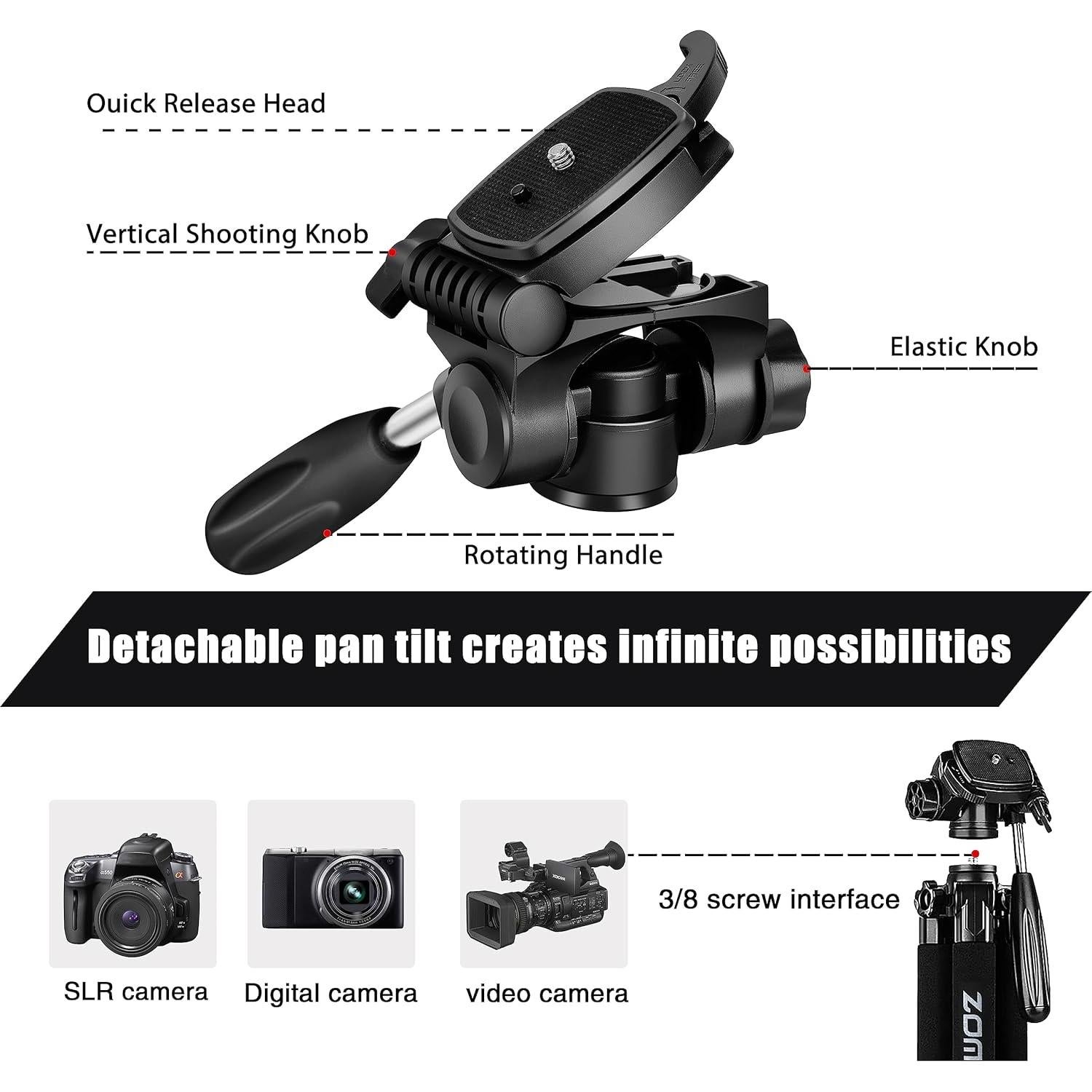 Trípode ZOMEI 188 cm Aluminio Profesional para Cámara DSLR