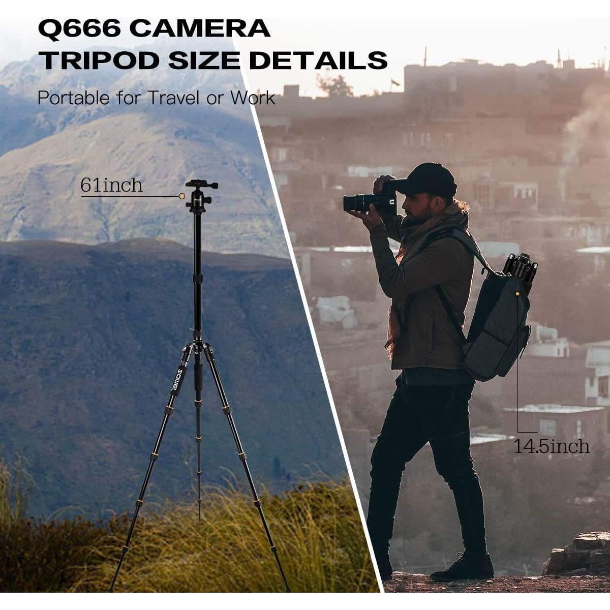 Trípode ZOMEi Q666 62" Ligero para DSLR con Cabezal de Bola