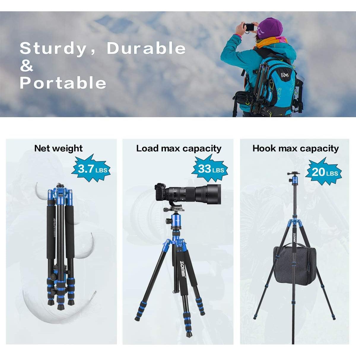 Trípode ZOMEI Z818 de Aluminio 165 cm Ligero 1.58 kg