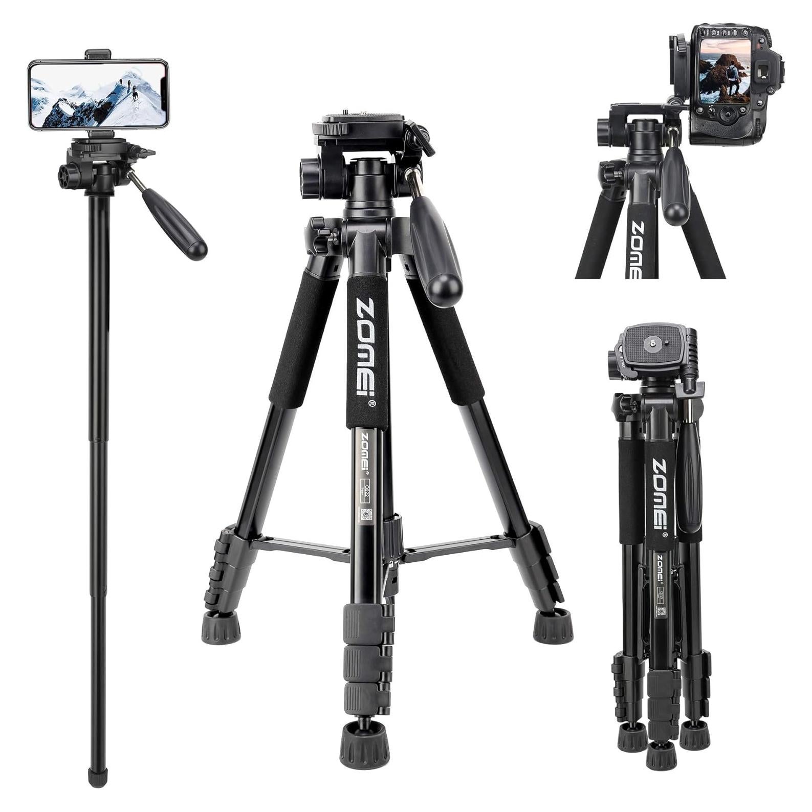 ZOMEI Q222 58" Monopod Tripod with 3-Way Swivel Pan Head and Carrying Bag for Sony Nikon Canon Camera Suitable for Sony Nikon Canon Suitable for Live Photo Video