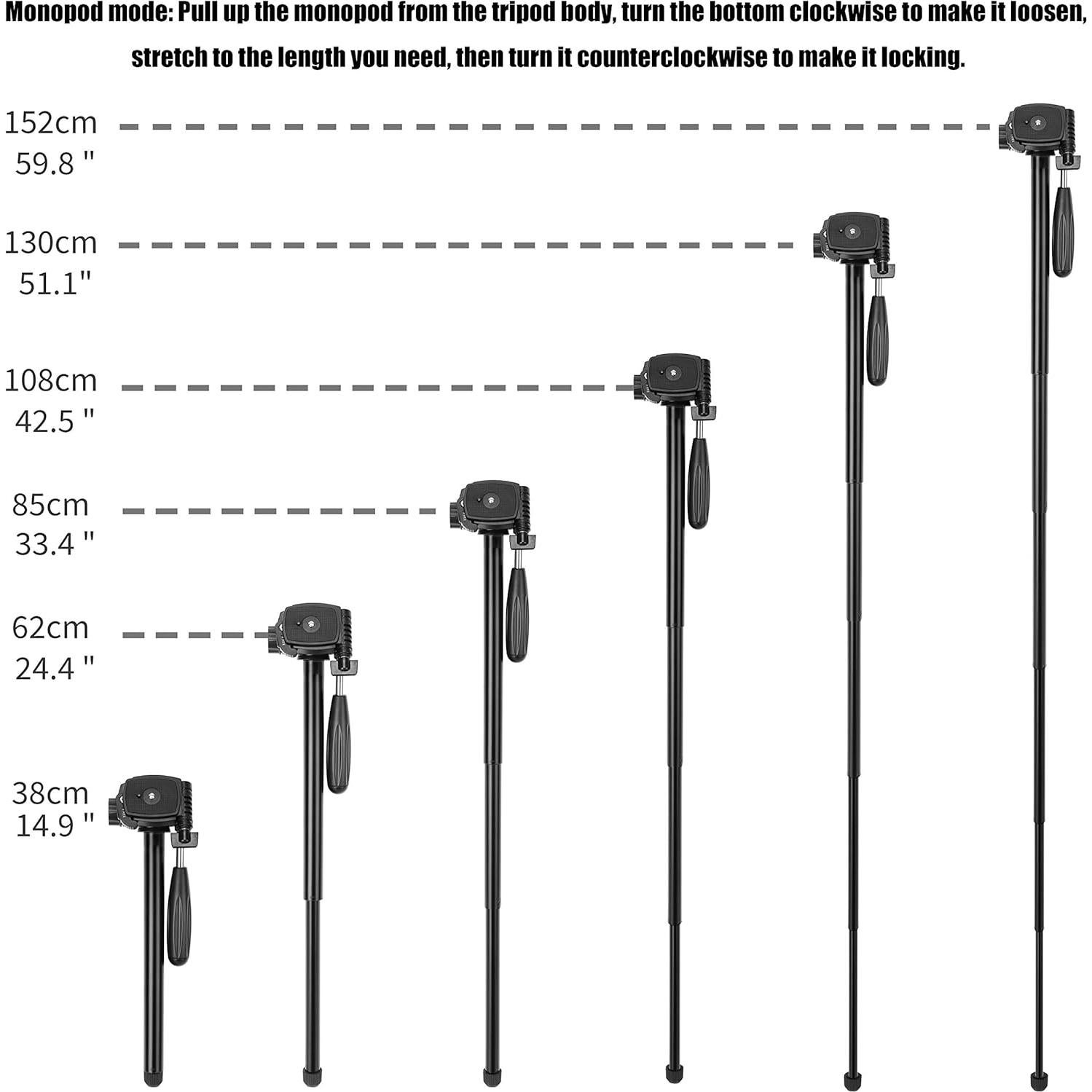ZOMEI Q222 58" Monopod Tripod with 3-Way Swivel Pan Head and Carrying Bag for Sony Nikon Canon Camera Suitable for Sony Nikon Canon Suitable for Live Photo Video