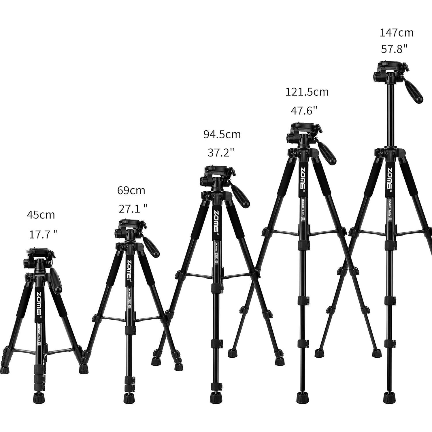 ZOMEI Q222 58" Monopod Tripod with 3-Way Swivel Pan Head and Carrying Bag for Sony Nikon Canon Camera Suitable for Sony Nikon Canon Suitable for Live Photo Video