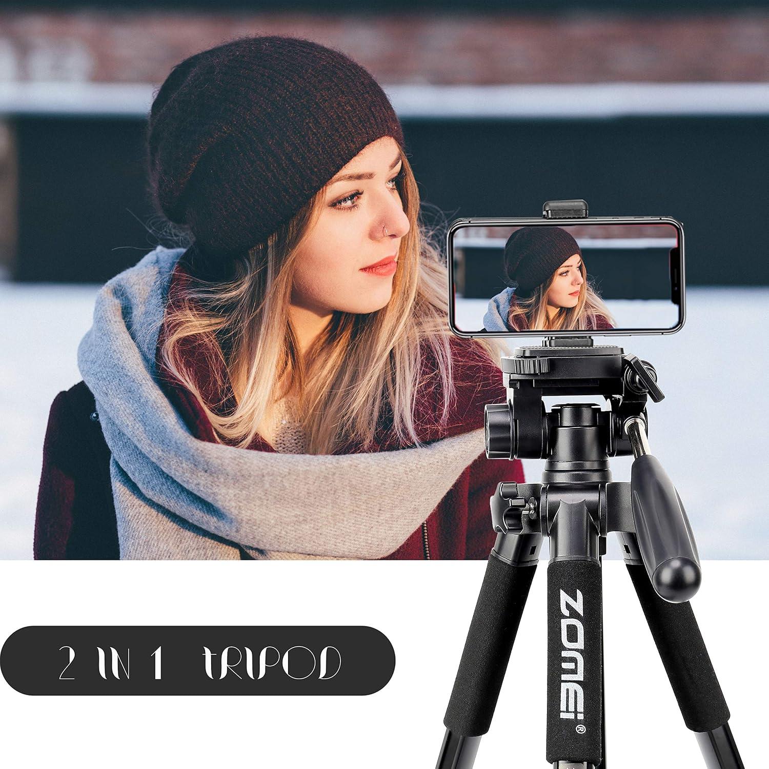 ZOMEI Q222 58" Monopod Tripod with 3-Way Swivel Pan Head and Carrying Bag for Sony Nikon Canon Camera Suitable for Sony Nikon Canon Suitable for Live Photo Video