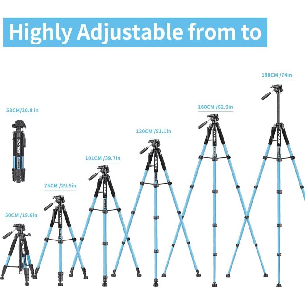 Trípode de Cámara ZOMEi Q188 Profesional 188cm Azul