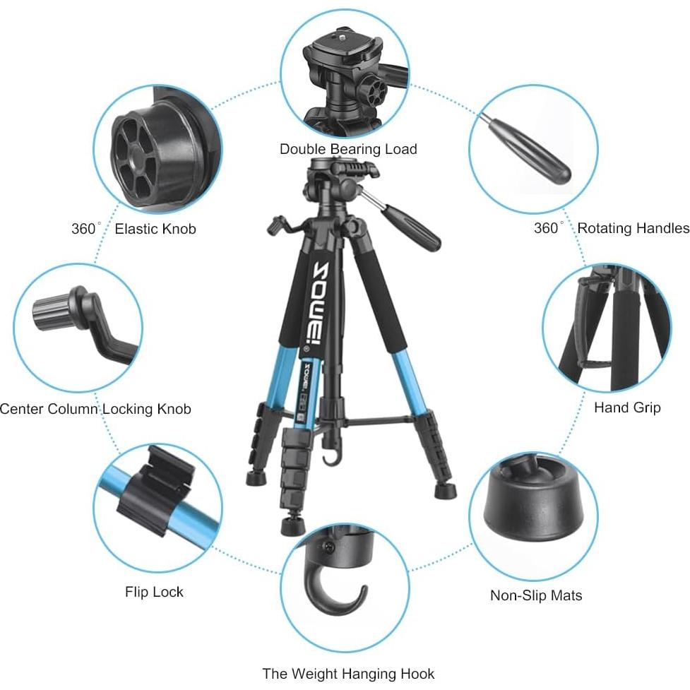 Trípode de Cámara ZOMEi Q188 Profesional 188cm Azul