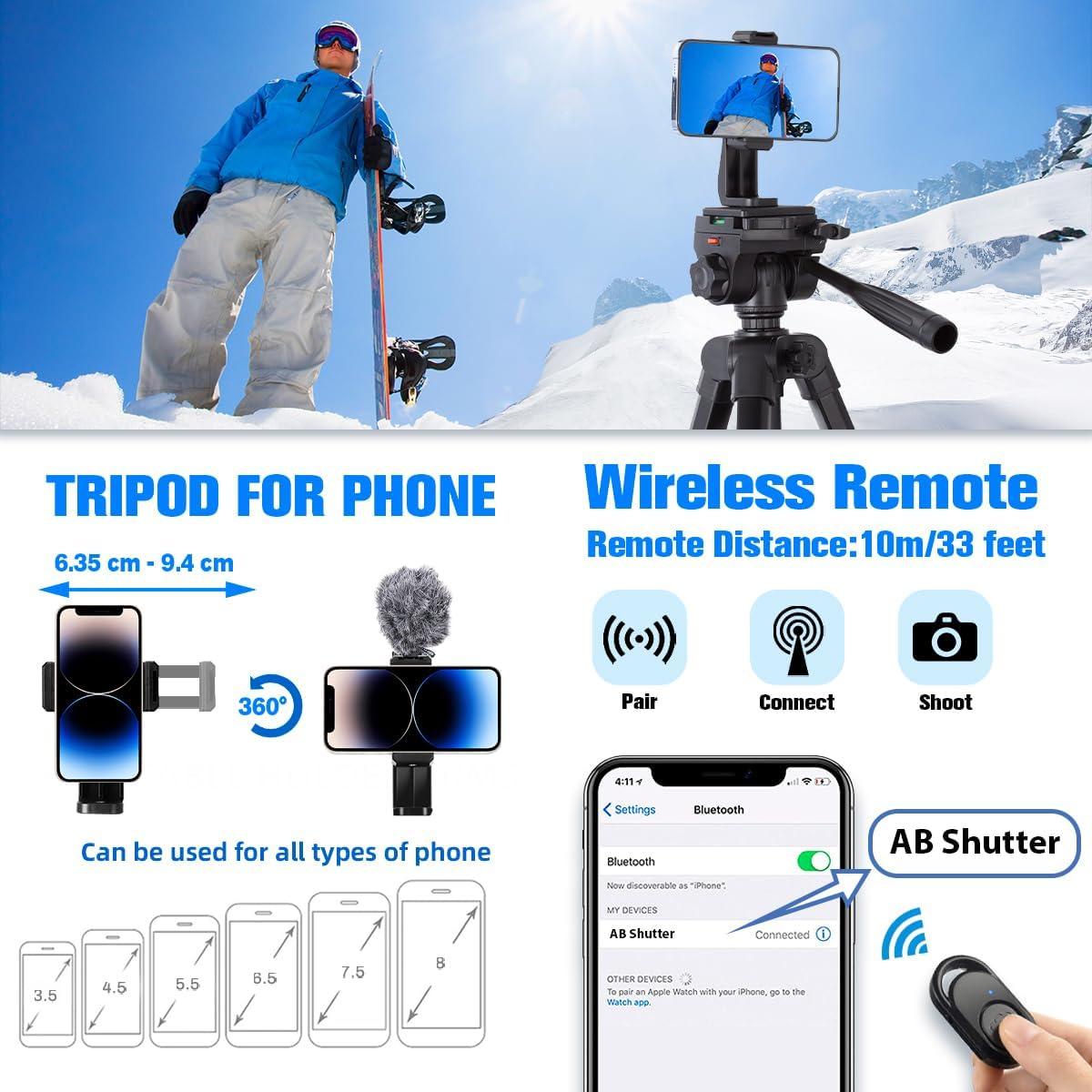 Trípode de Cámara DSLR Arsoer 74" con Soporte para Teléfono