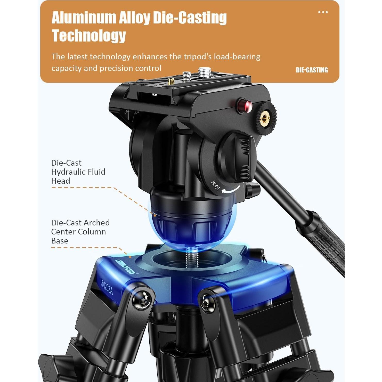 Trípode Profesional CAMBOFOTO TA60 170 cm con Cabezal de Fluido