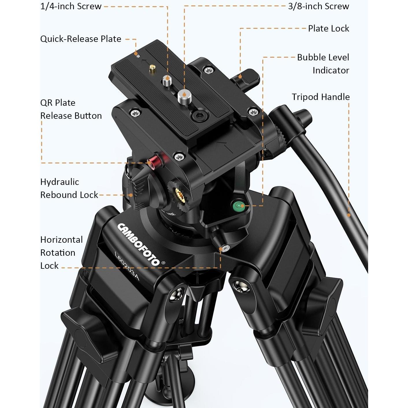 Trípode Profesional CAMBOFOTO TA60 170 cm con Cabezal de Fluido