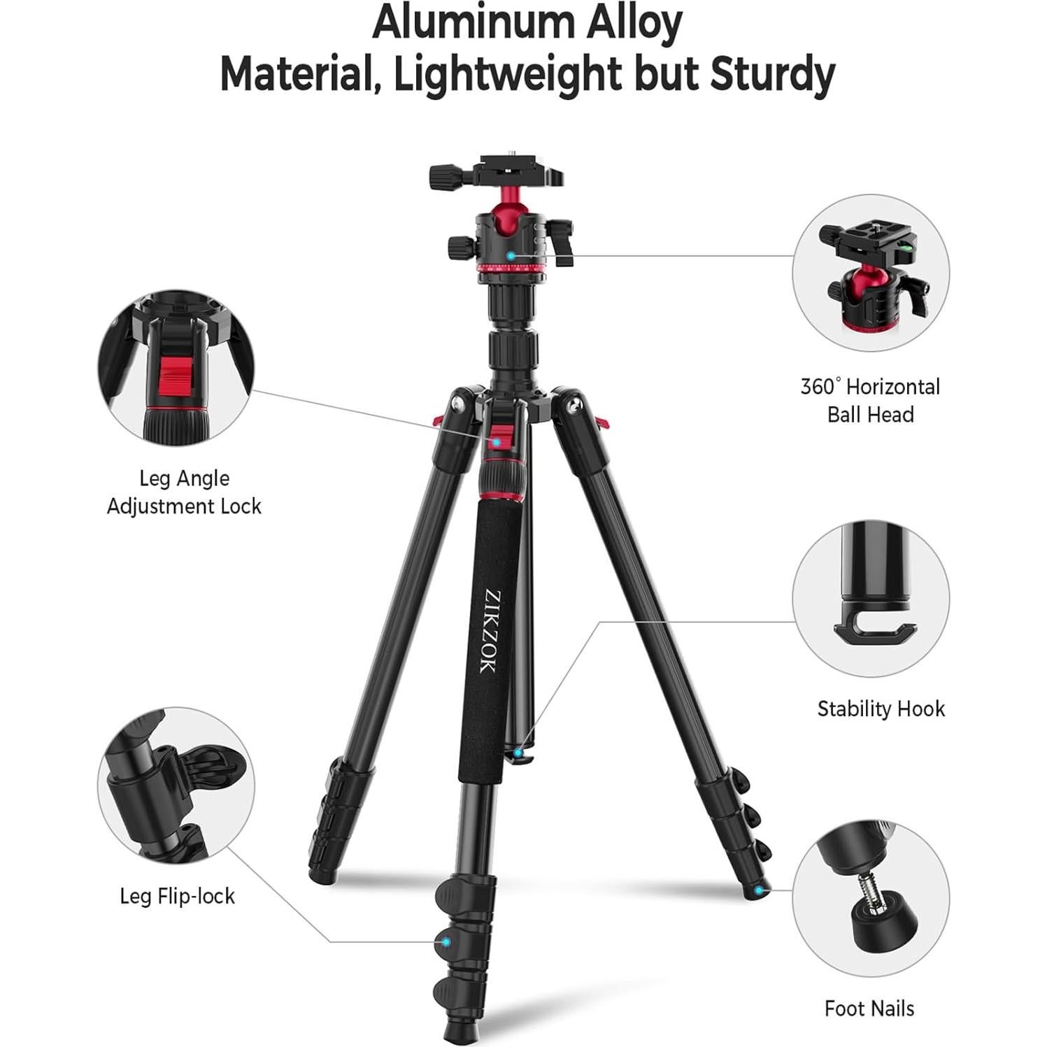 Trípode de Aluminio ZIKZOK CT67 para Cámara y Teléfono