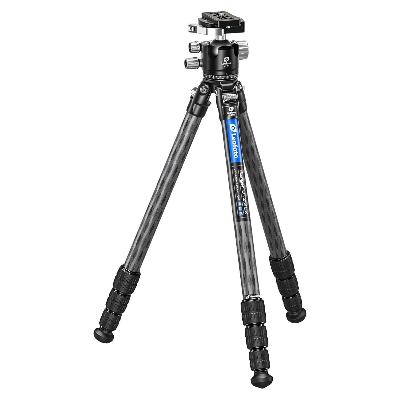 Leofoto Professional Camera Tripod, 50" Compact Carbon Fiber Tripod for DSLR Video Camcorder, 4 Leg Sections, 360° Ball Head, Max Load 8KG/18Lb (LS-254CX+LH-36LR)