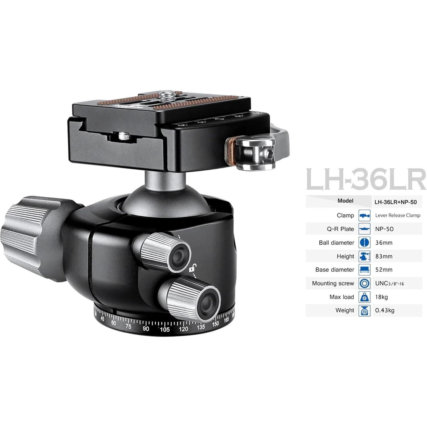 Leofoto Professional Camera Tripod, 50" Compact Carbon Fiber Tripod for DSLR Video Camcorder, 4 Leg Sections, 360° Ball Head, Max Load 8KG/18Lb (LS-254CX+LH-36LR)