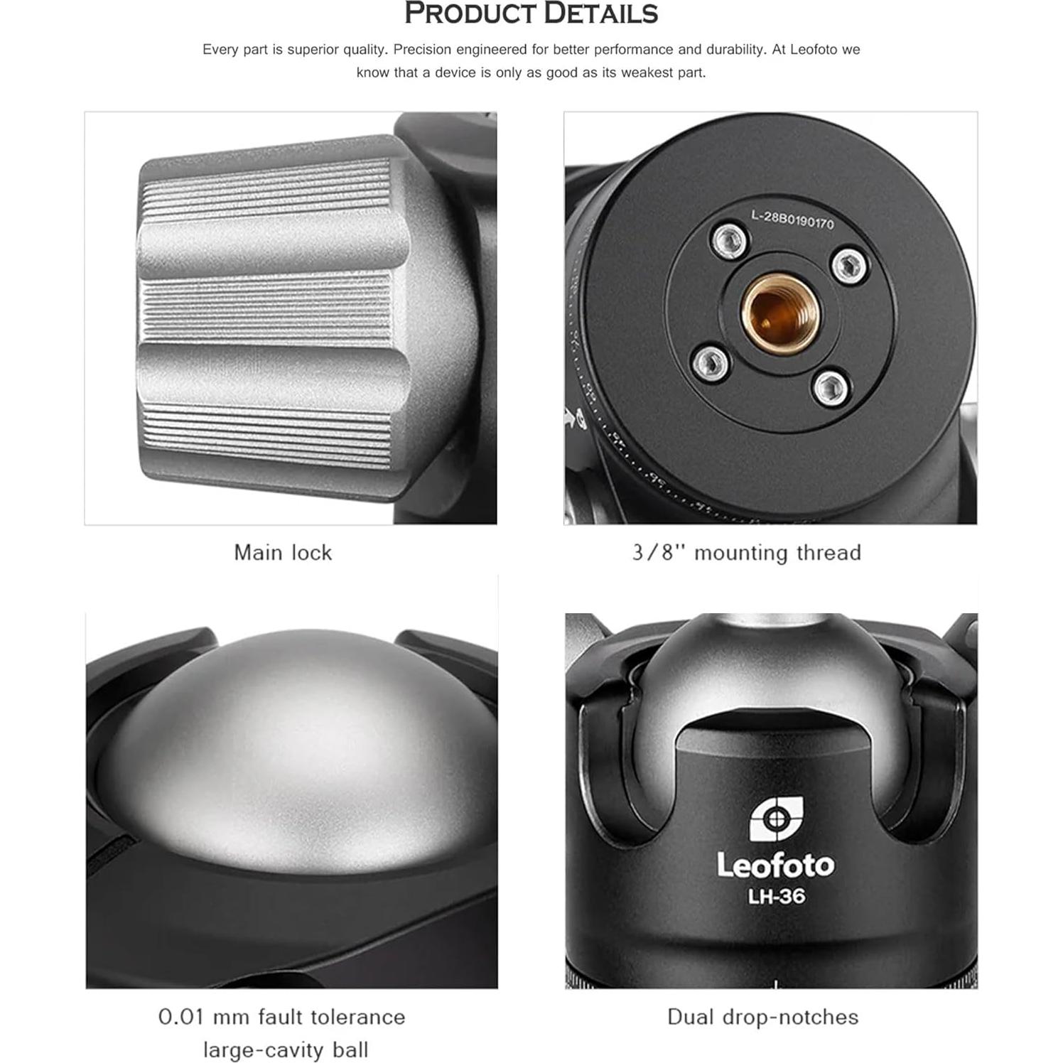 Leofoto Professional Camera Tripod, 50" Compact Carbon Fiber Tripod for DSLR Video Camcorder, 4 Leg Sections, 360° Ball Head, Max Load 8KG/18Lb (LS-254CX+LH-36LR)