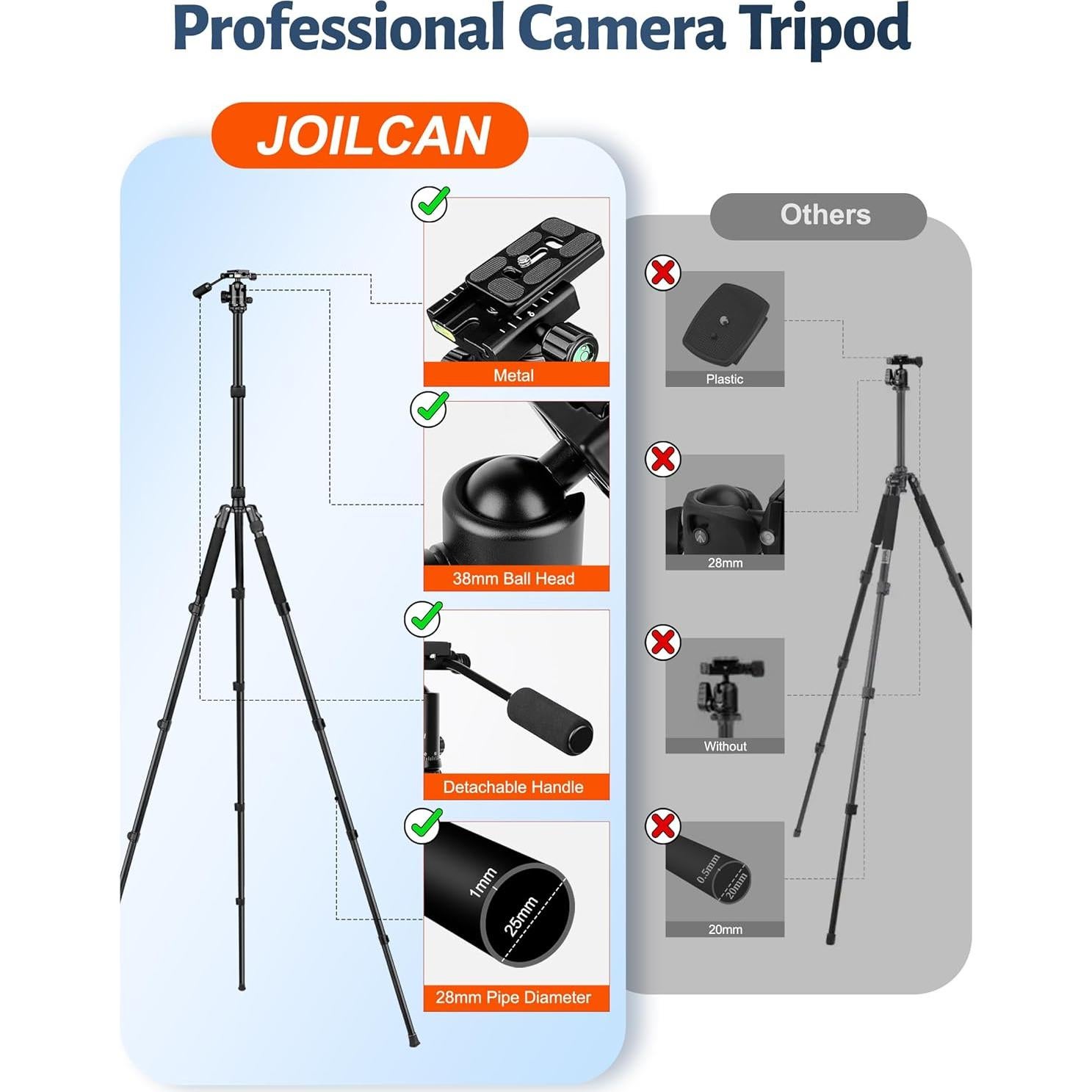 Trípode JOILCAN de Aluminio 83" para Cámara DSLR y Monopod