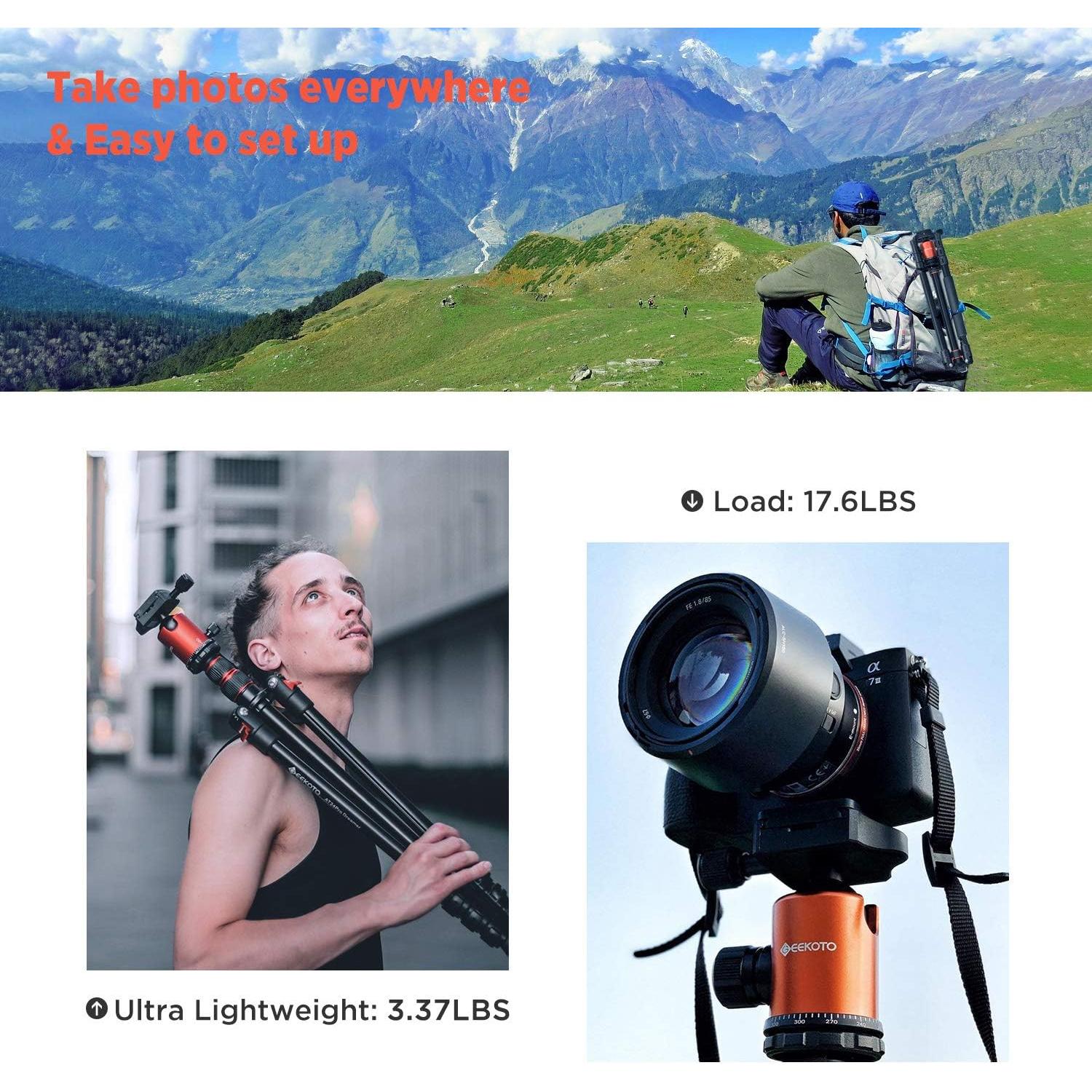 Trípode GEEKOTO AT24 Pro 77'' Aluminio 8kg Carga 360°