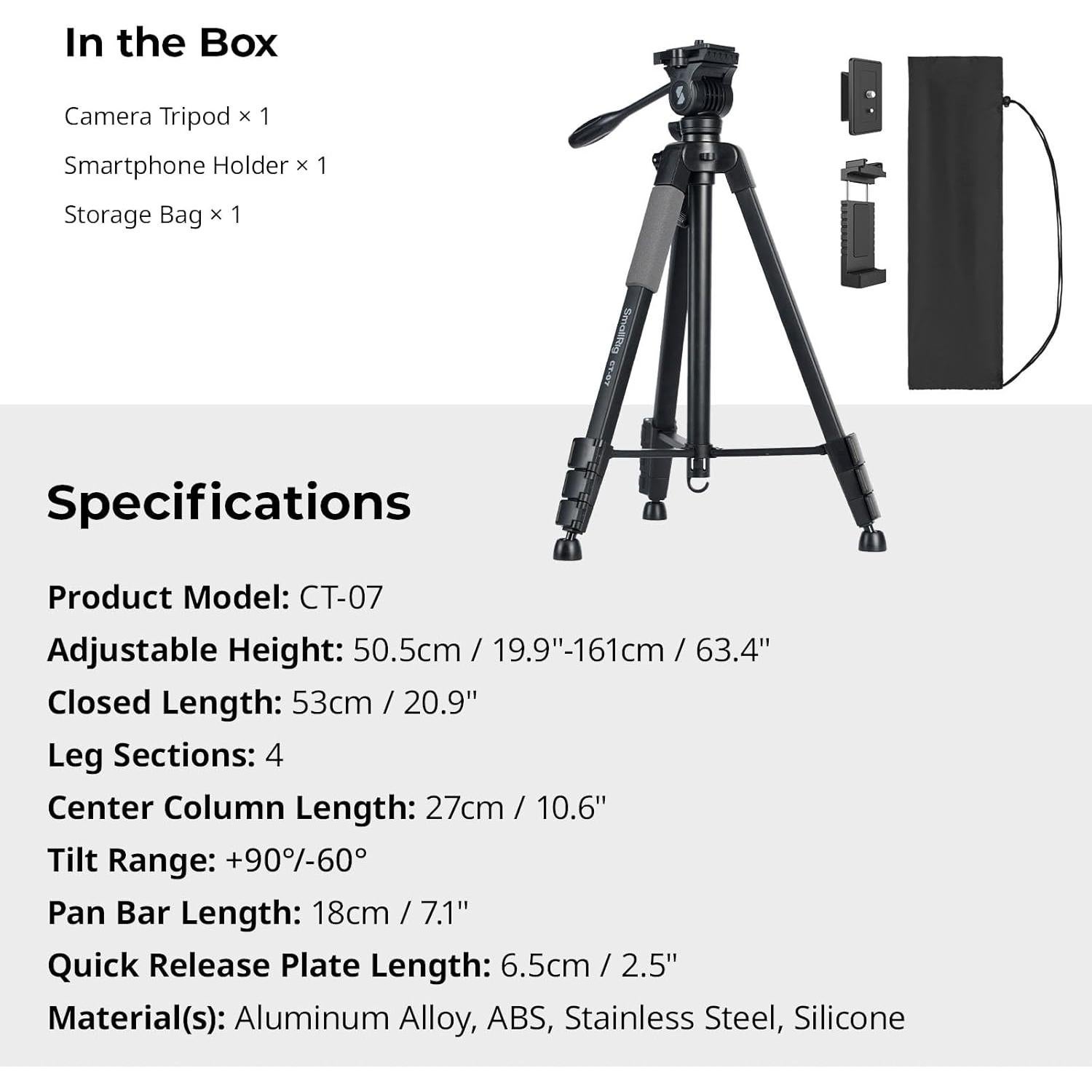 Trípode de Aluminio PequeñoRig CT-07 para Cámara y iPhone 161 cm