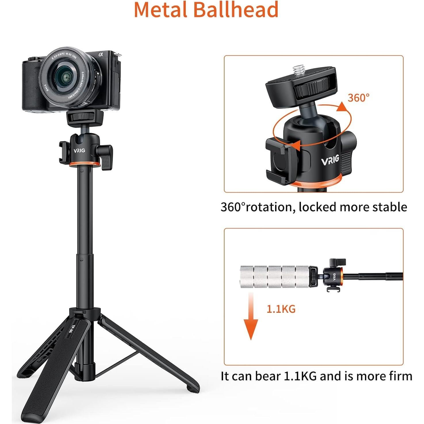 Trípode Extensible UURIG para Cámaras y Smartphones 22.9 cm