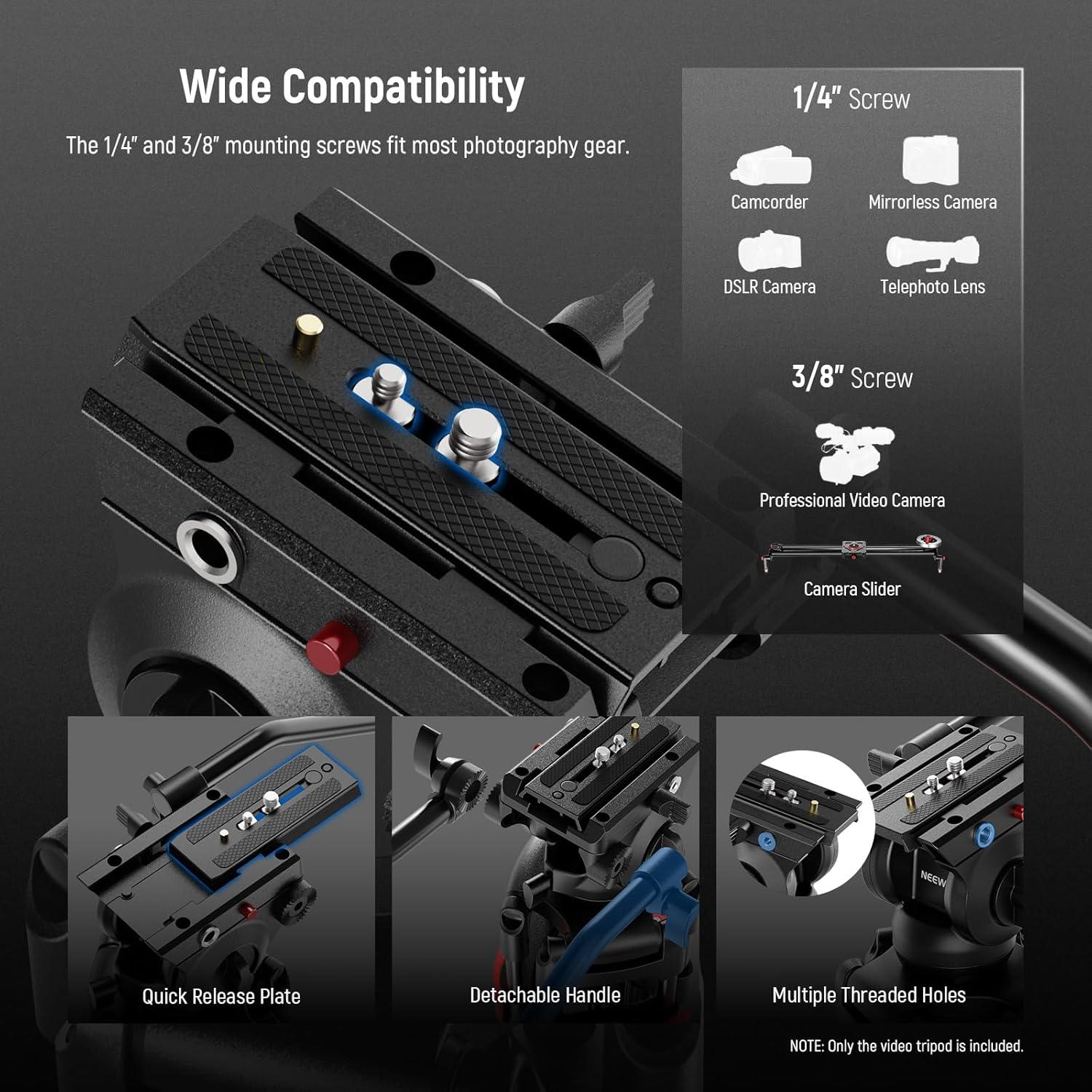 Trípode de Video NEEWER 74" con Cabeza Fluida y Filtro ND