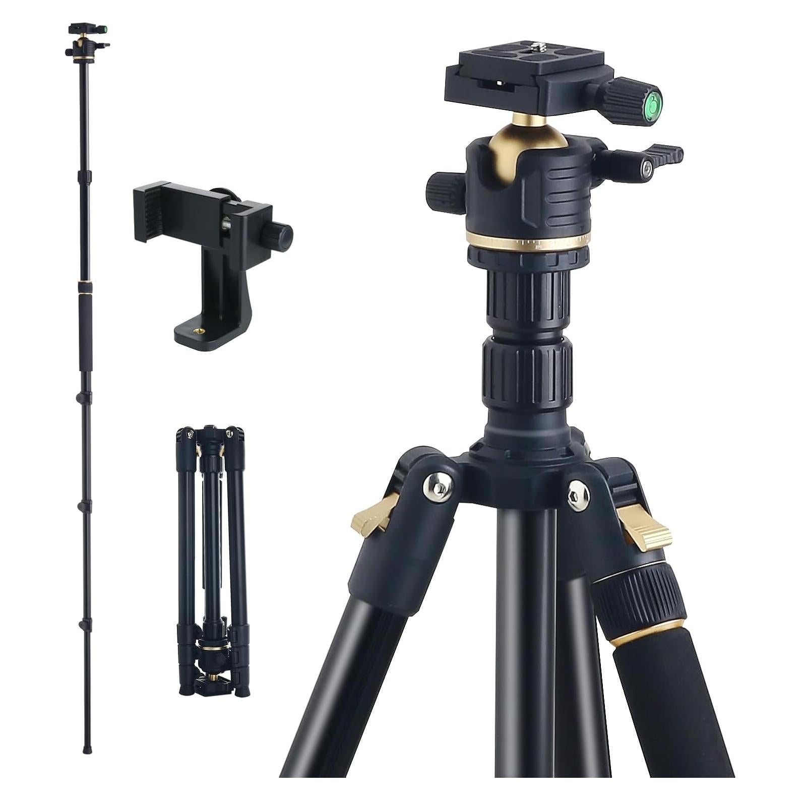 72" Tripod, Camera Tripods & Monopod with Phone Clip, Lightweight Travel Outdoor DSLR Tripods with 360 Degree Ball Head Compatible with Canon, Nikon, Phone, Telescope, Laser, Load 13lbs