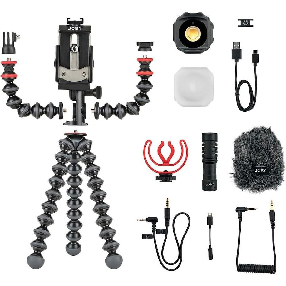 JOBY GorillaPod Mobile Vlogging Kit (Smartphone Rig, Wavo Mobile Mic, Beamo Mini LED Light) Flexible Tripod, Phone Holder, Vlog Microphone, Vlog Light, Vlogging Camera Kit, Content Creator