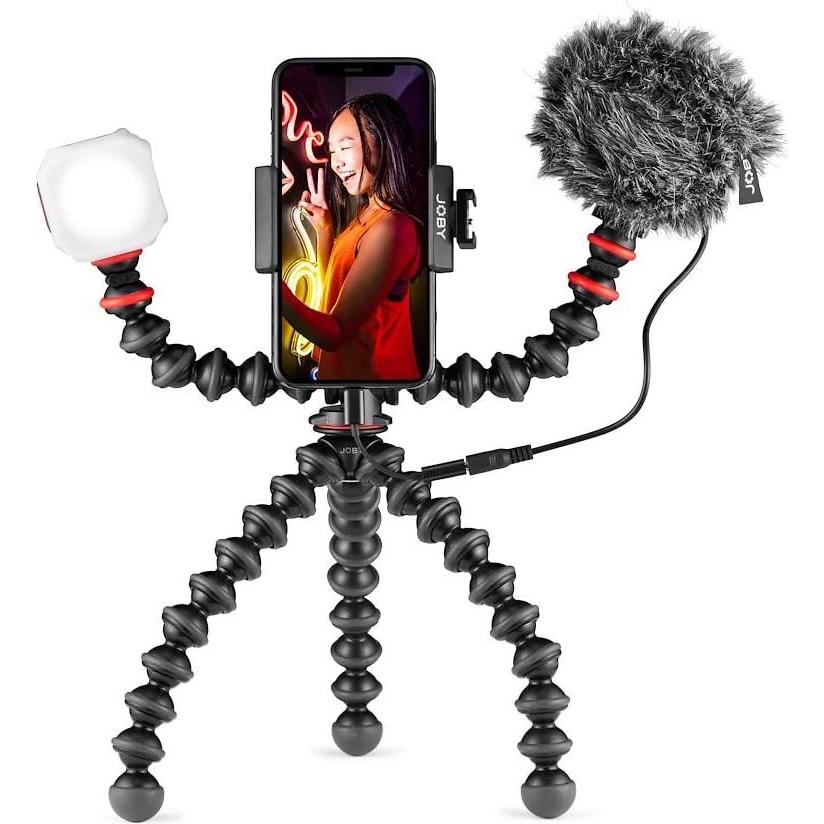 JOBY GorillaPod Mobile Vlogging Kit (Smartphone Rig, Wavo Mobile Mic, Beamo Mini LED Light) Flexible Tripod, Phone Holder, Vlog Microphone, Vlog Light, Vlogging Camera Kit, Content Creator