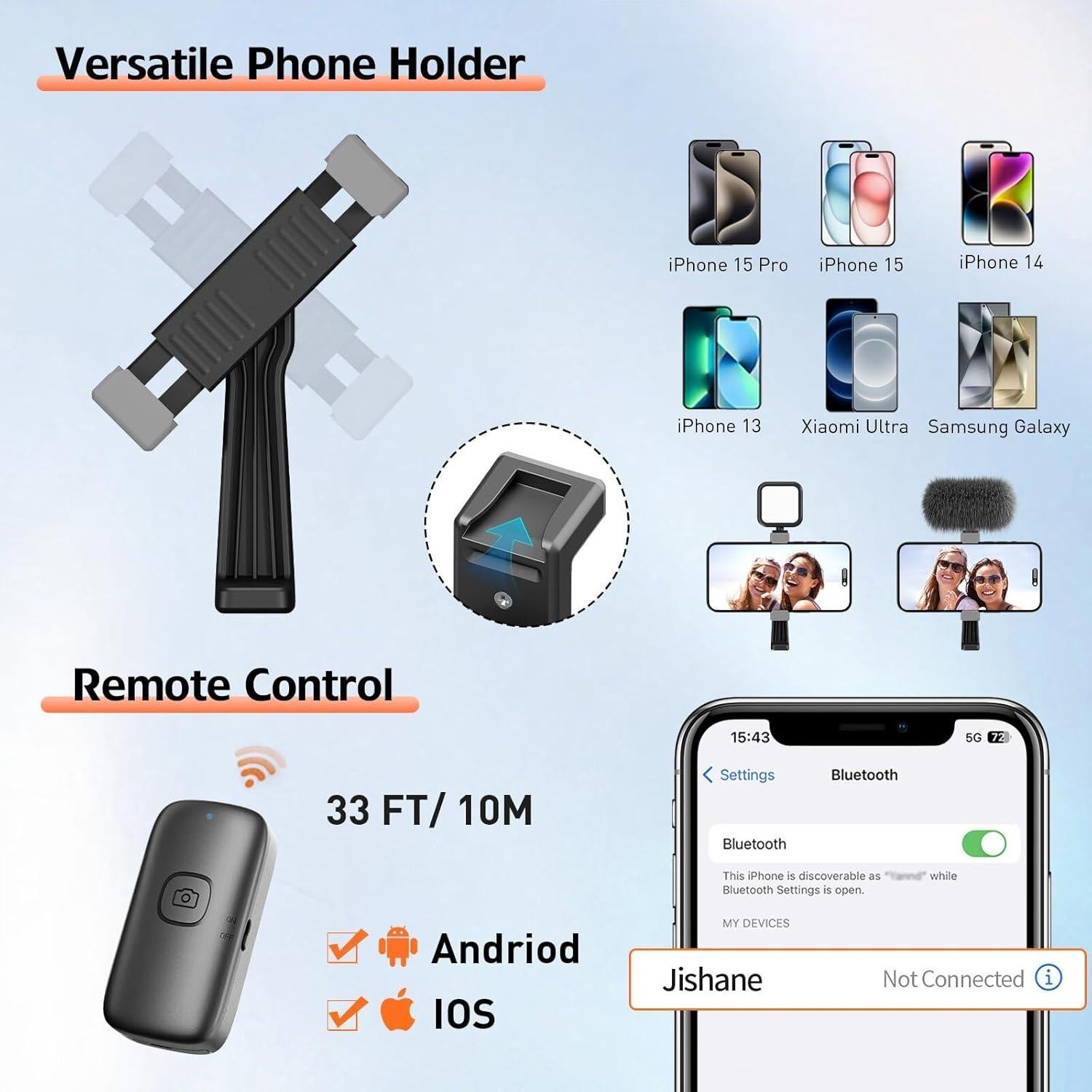 Trípode de selfie Jishane 70" (177.8 cm) con control remoto