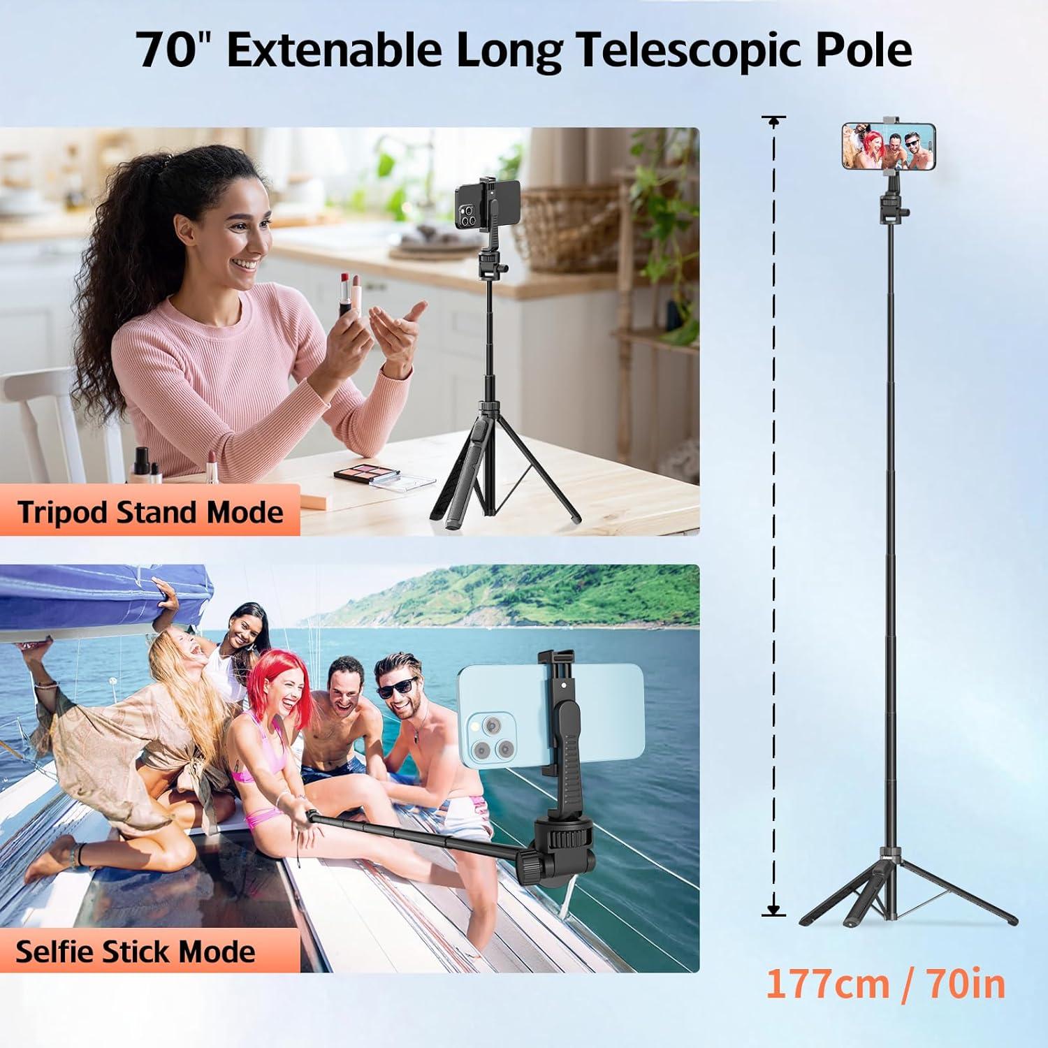 Trípode de selfie Jishane 70" (177.8 cm) con control remoto