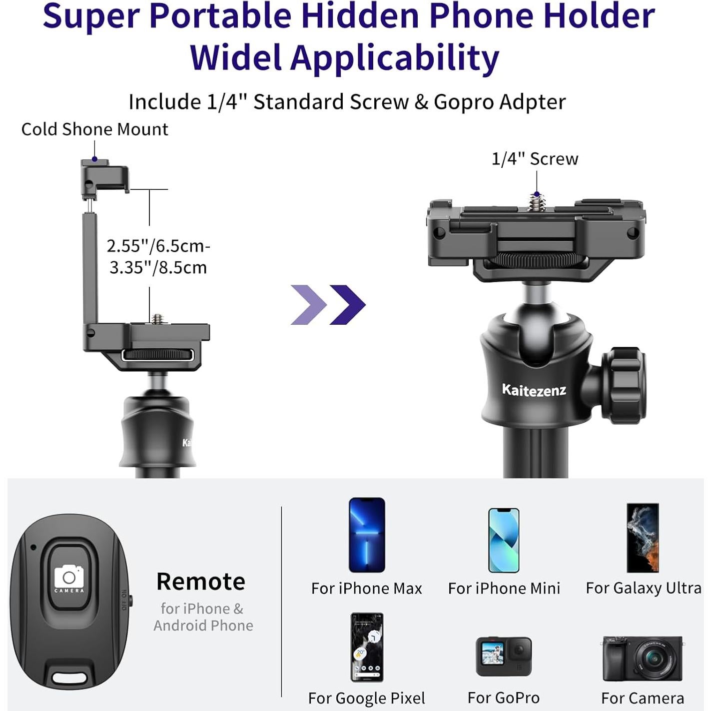 Trípode Selfie Kaitezenz KT-1003 Extensible 64" (162.56 cm) 360°