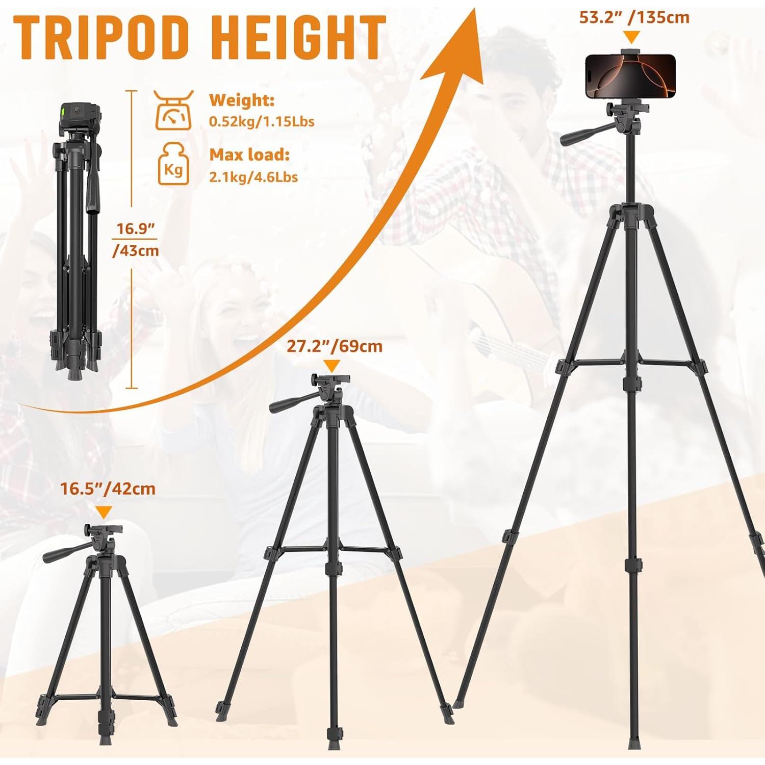 Trípode Ligero Luswemi 135 cm para Teléfono y Cámara