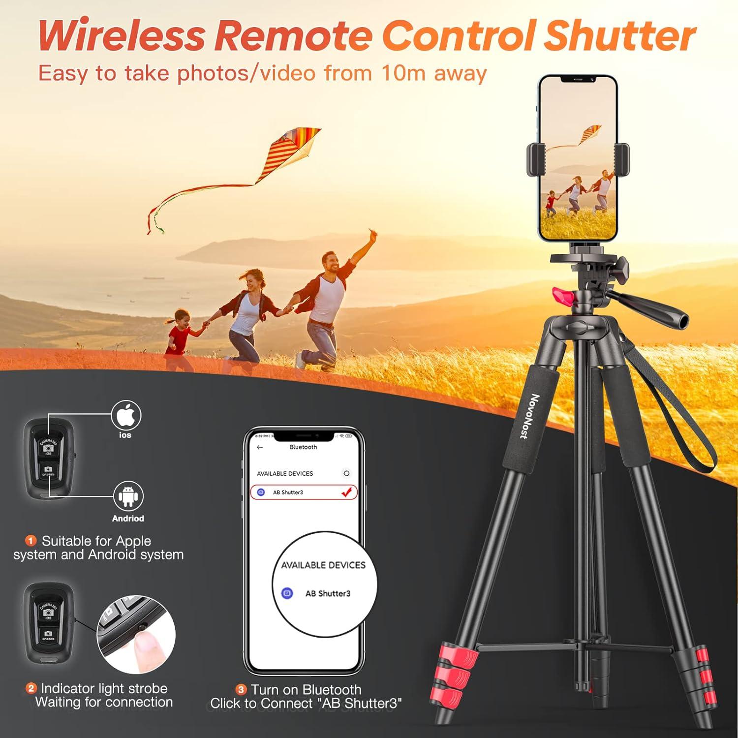 Trípode para teléfono NovoNost KT65 con control remoto 165 cm