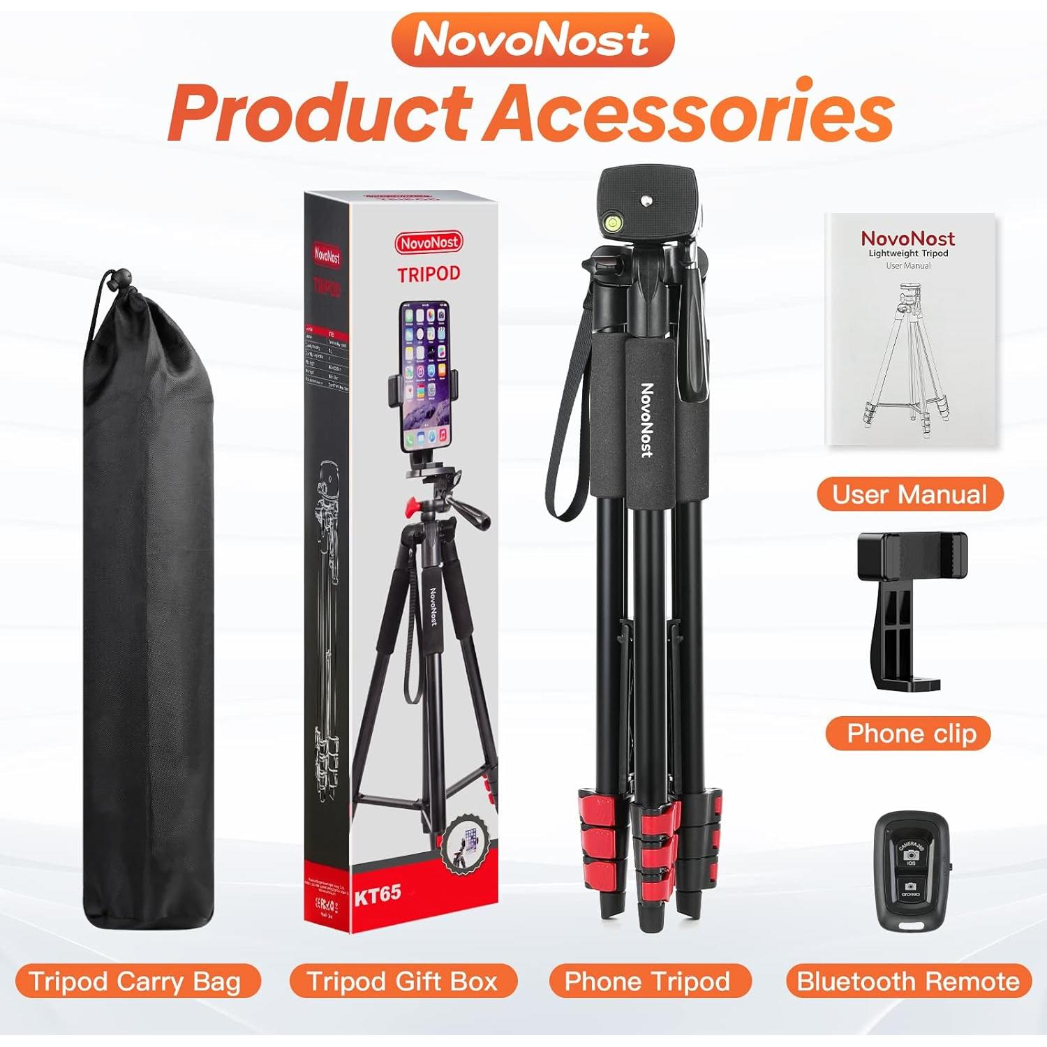 Trípode para teléfono NovoNost KT65 con control remoto 165 cm