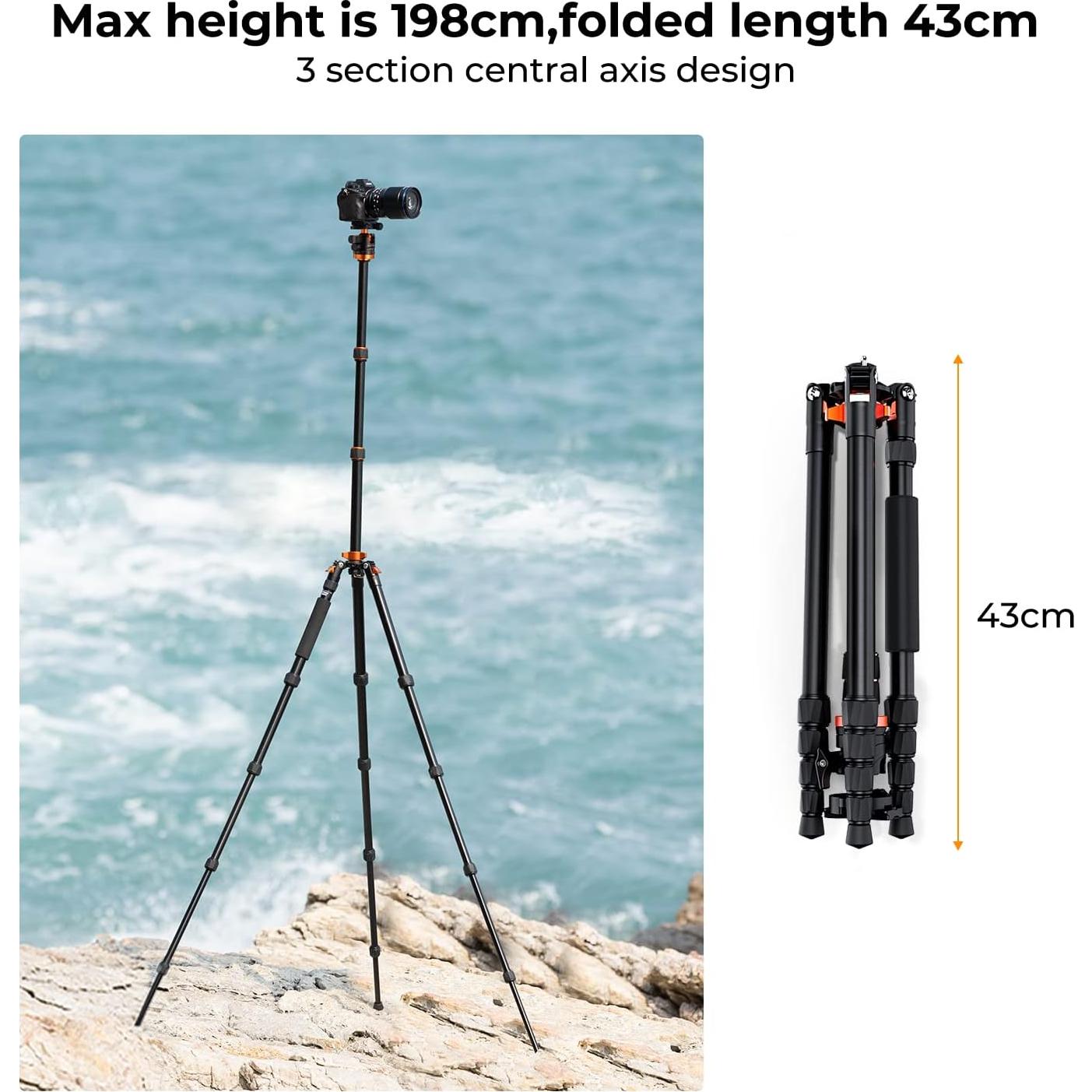 Trípode K&F Concept 78"/198cm con Cabezal de Bola 32mm