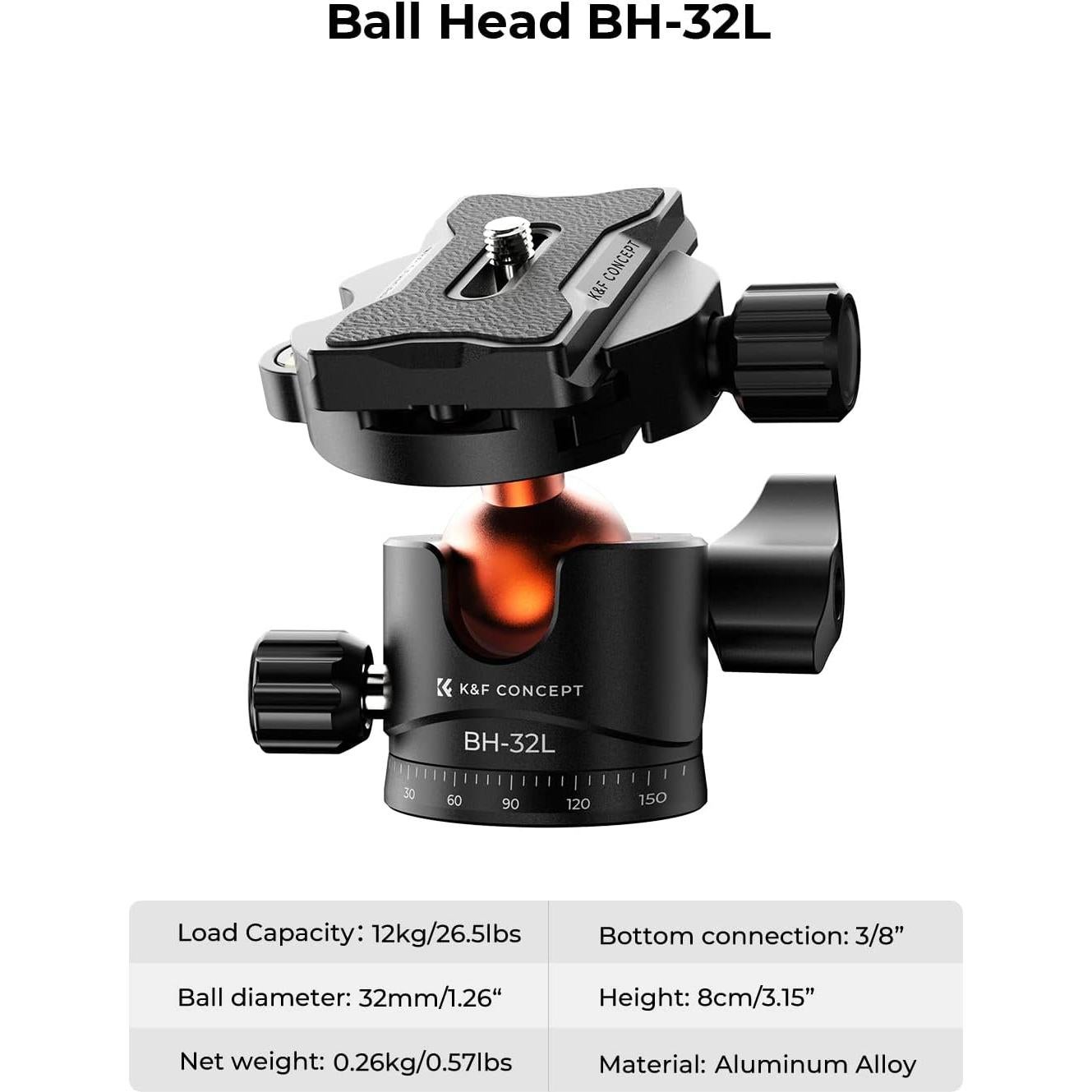 Trípode K&F Concept 78"/198cm con Cabezal de Bola 32mm