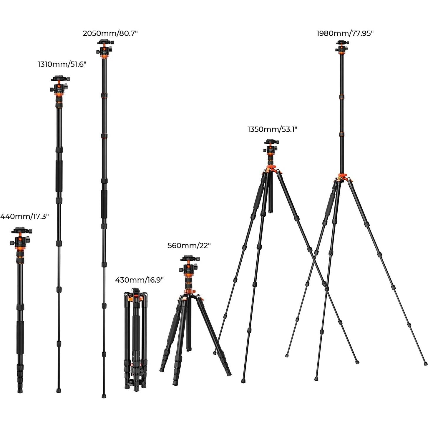 Trípode K&F Concept 78"/198cm con Cabezal de Bola 32mm