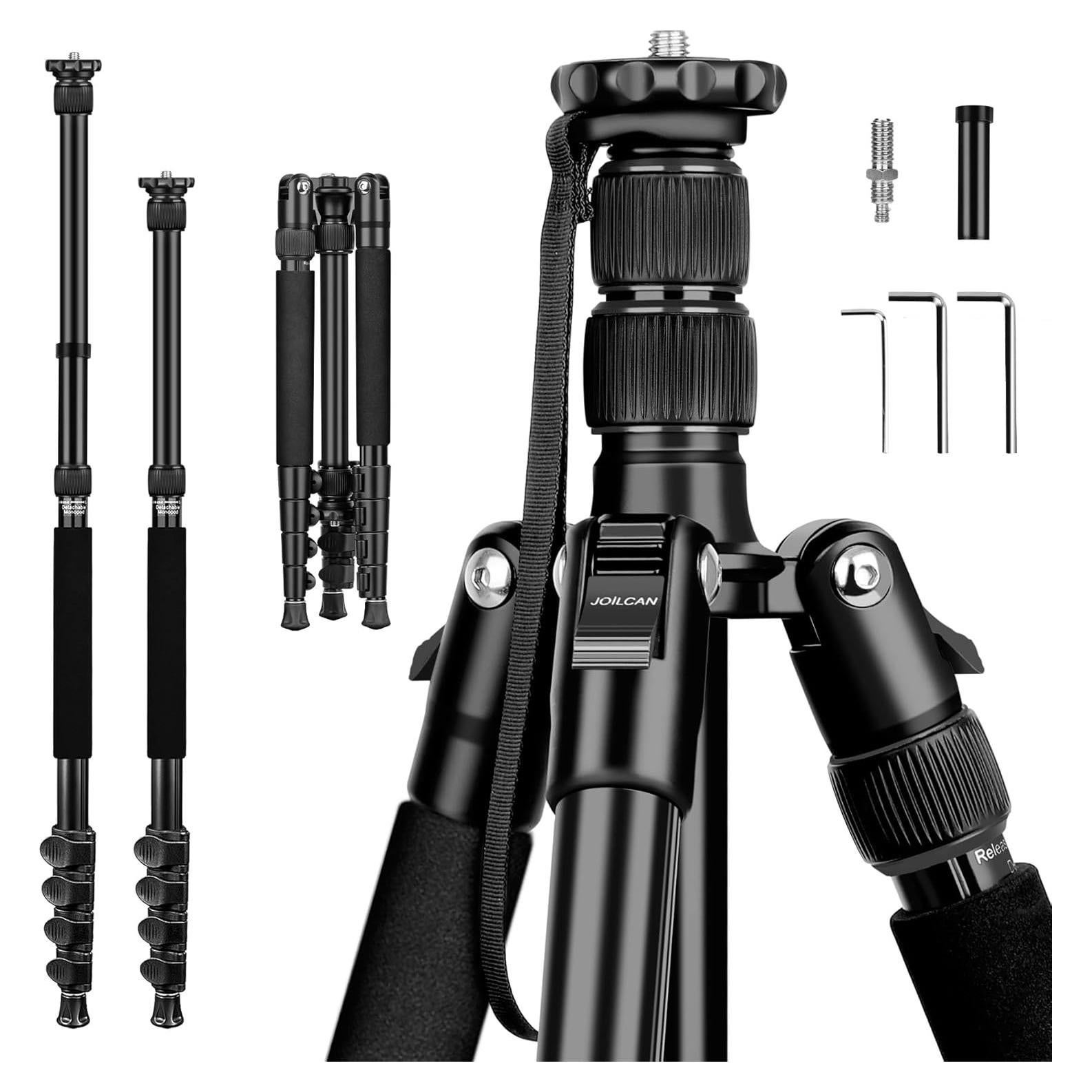 JOILCAN Tripod for Camera, 74" Camera Tripods & Monopods, Professional Aluminum Tripod for Spotting Scope Binoculars, Compatible with 1/4"-20 and 3/8"-16 Video Head, Payload 35lb