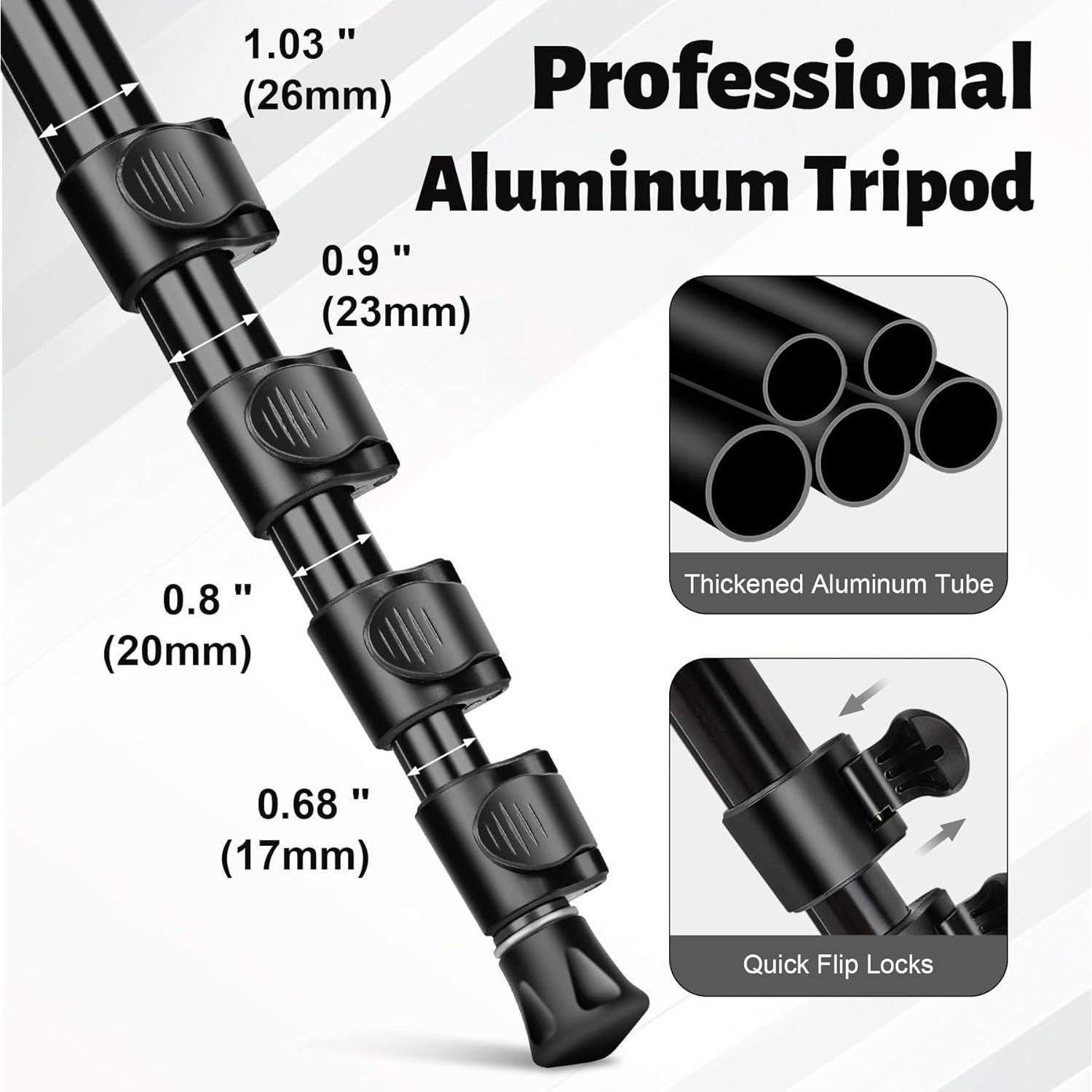 JOILCAN Tripod for Camera, 74" Camera Tripods & Monopods, Professional Aluminum Tripod for Spotting Scope Binoculars, Compatible with 1/4"-20 and 3/8"-16 Video Head, Payload 35lb