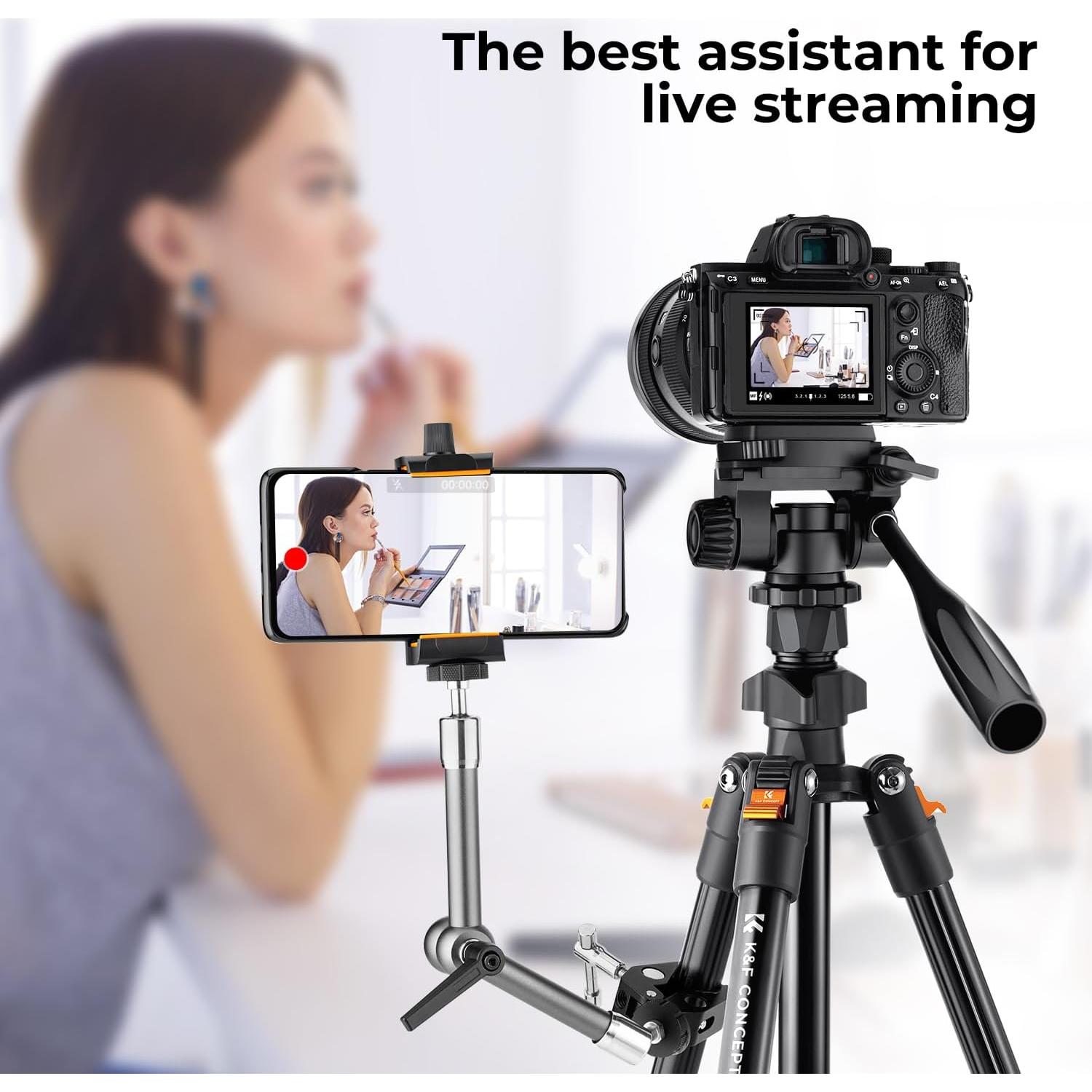 Trípode de Video K&F Concept 177cm Ligero con Cabezal 3 Vías