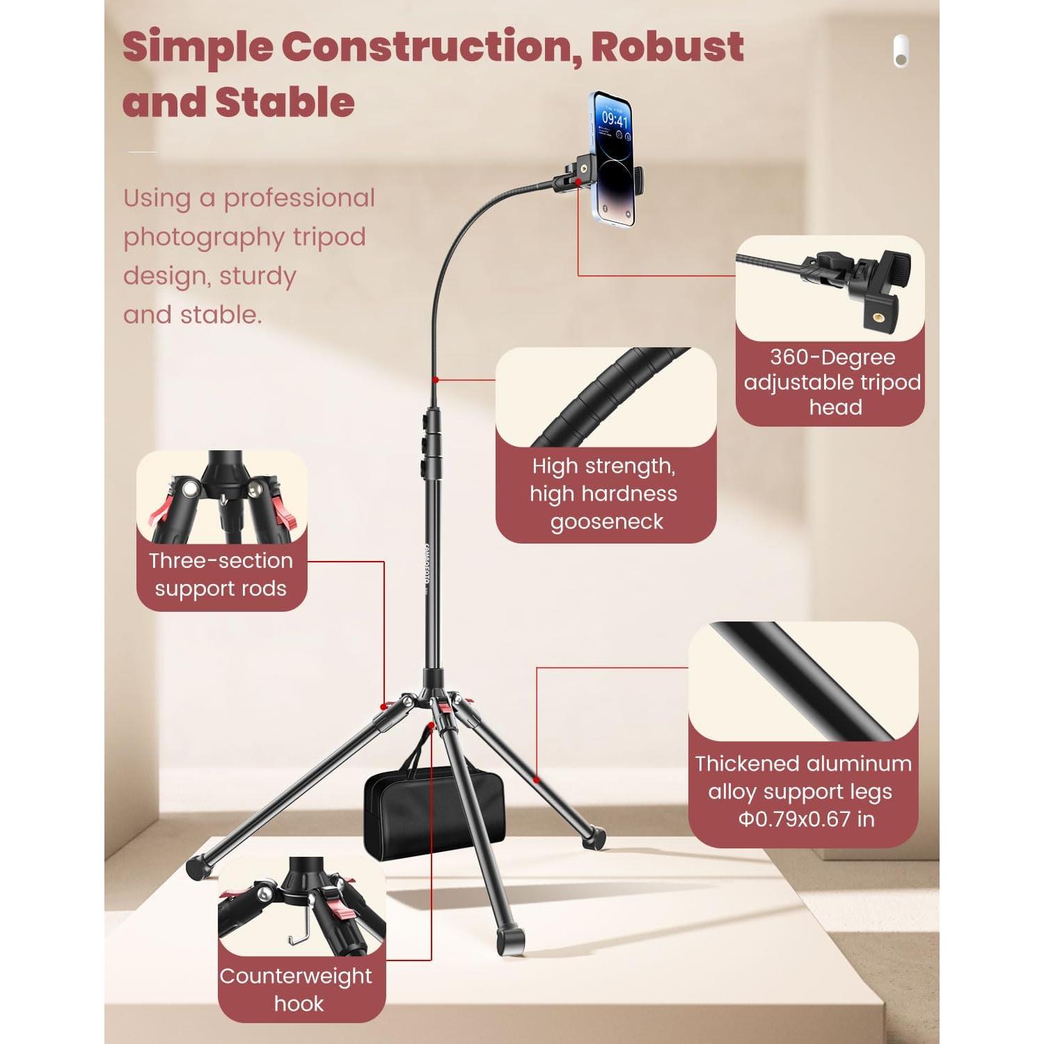 Trípode para Teléfono CAMBOFOTO S201 - Altura 220 cm, Control Remoto