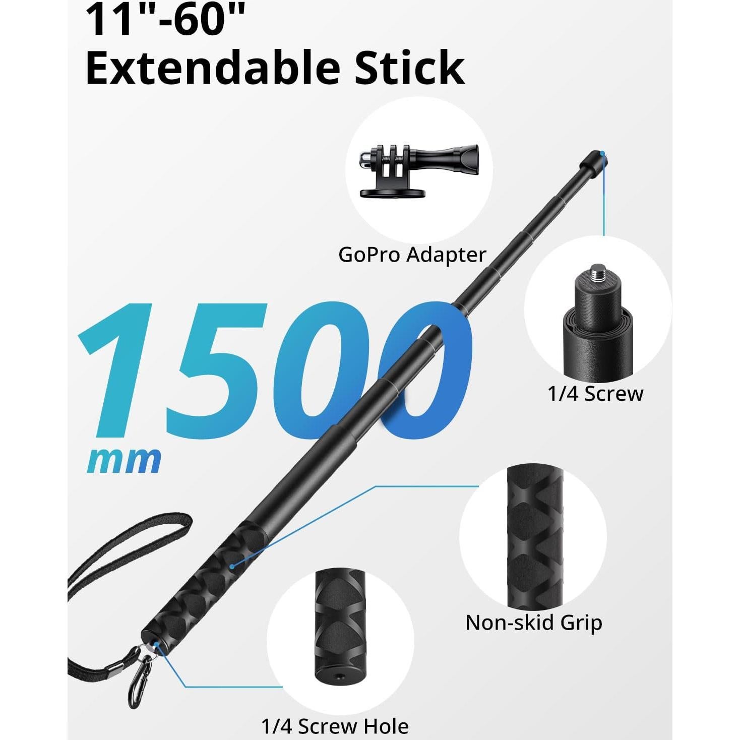 Palo de Selfie UBeesize Extensible 60" para GoPro y DJI