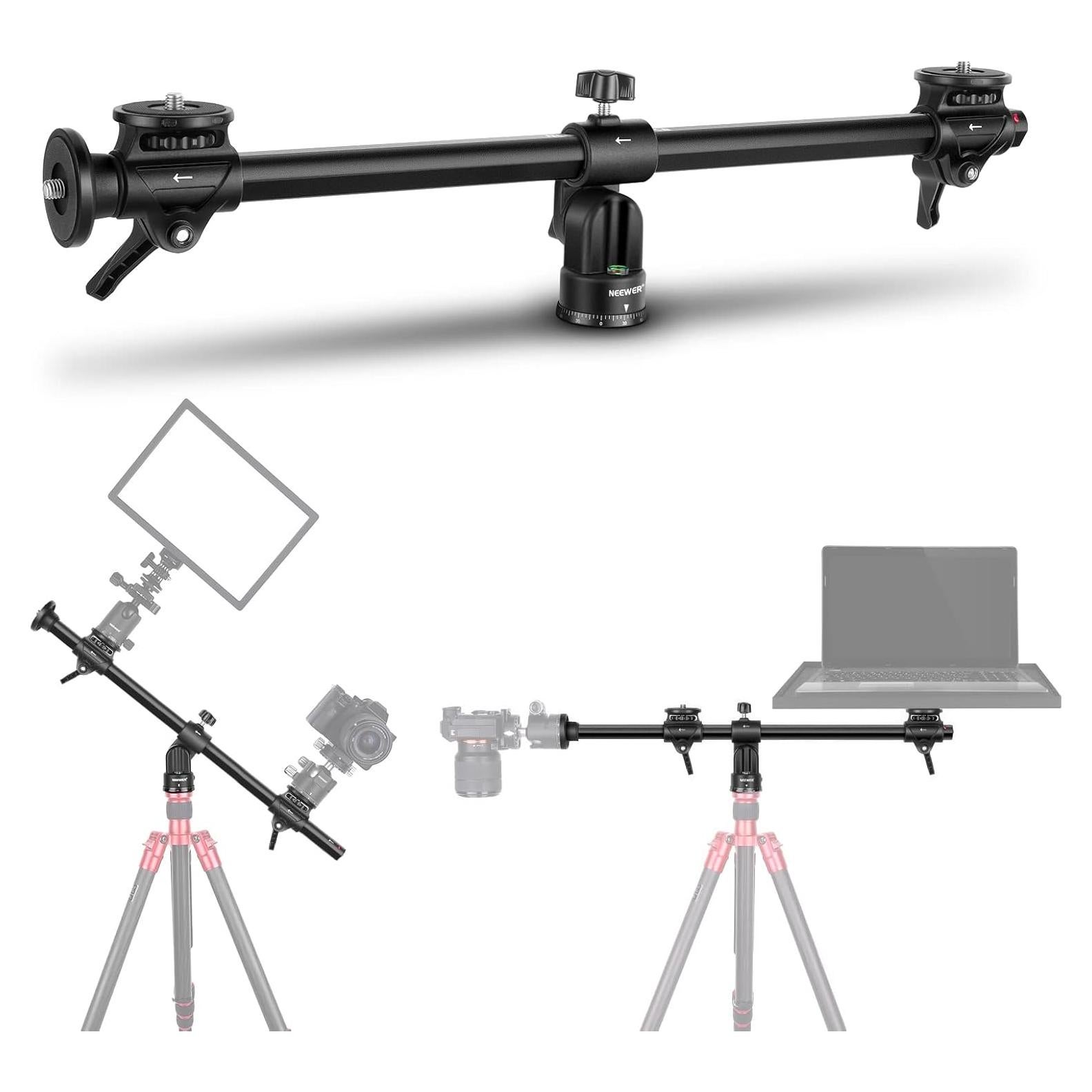 NEEWER 30"/76cm Horizontal Tripod Center Axis with 3/8" Screw, Aluminum Alloy 360° Rotatable 180°Vertical Adjustable Tripod Extension Boom Arm for Camera Macro Overhead Photography (Load up to 22lb)