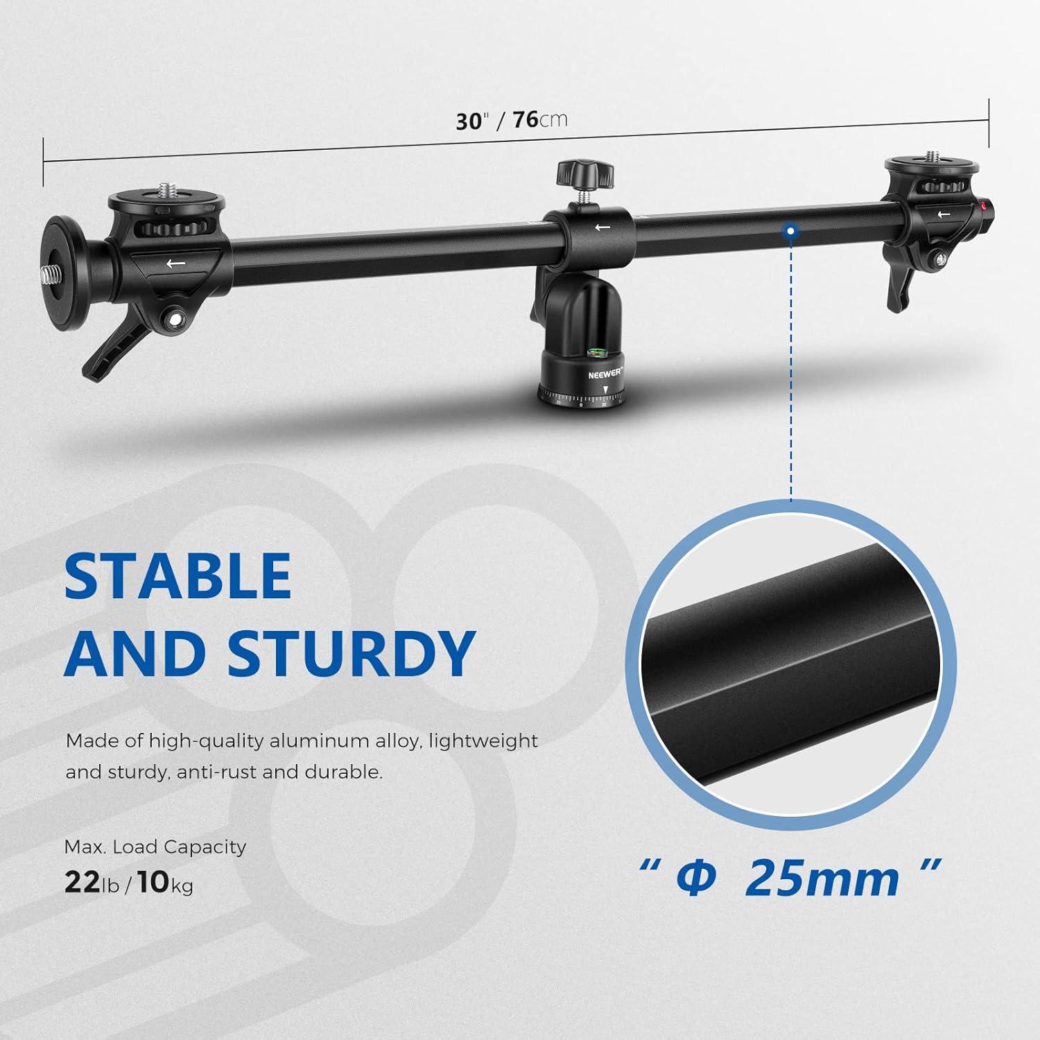 NEEWER 30"/76cm Horizontal Tripod Center Axis with 3/8" Screw, Aluminum Alloy 360° Rotatable 180°Vertical Adjustable Tripod Extension Boom Arm for Camera Macro Overhead Photography (Load up to 22lb)