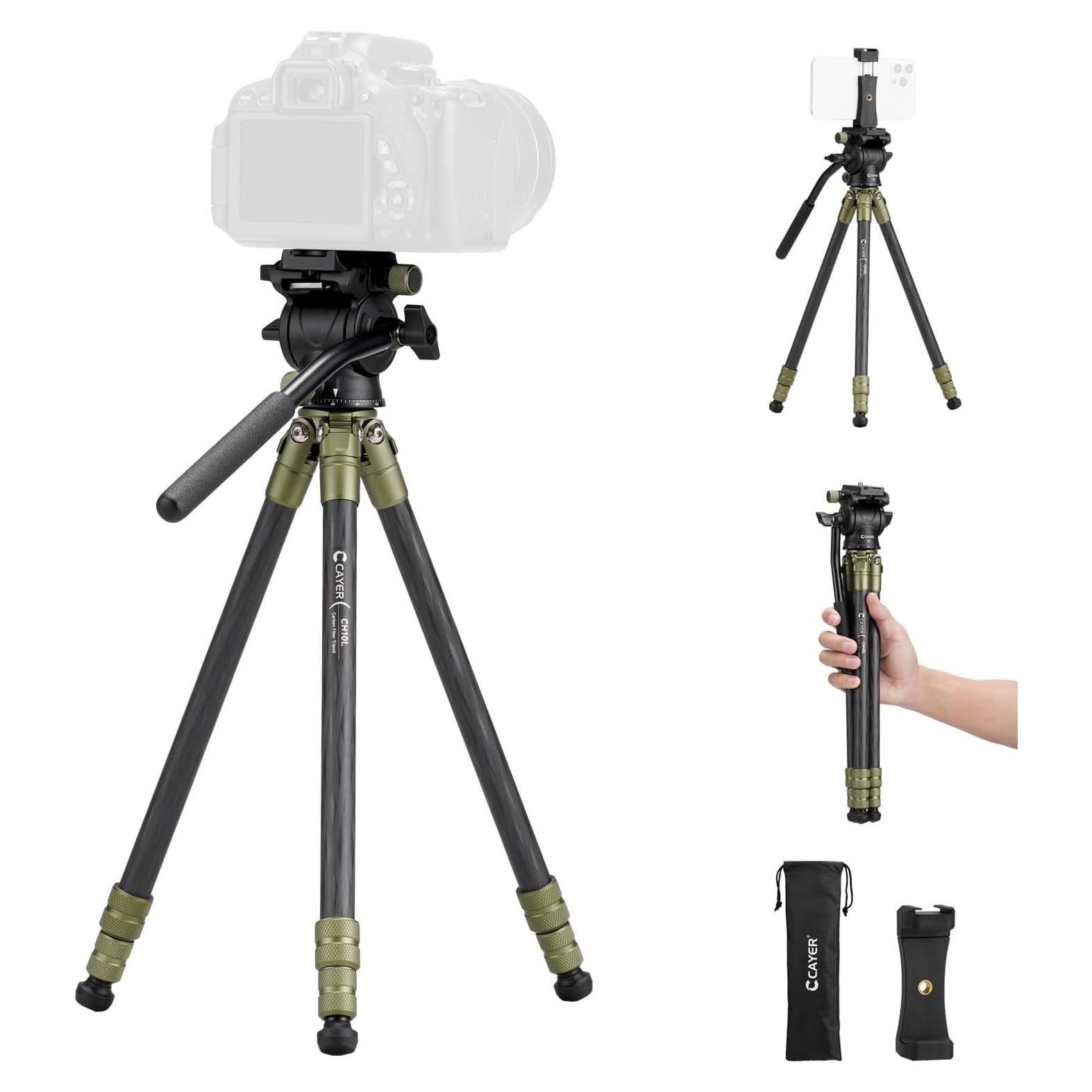 Trípode de fibra de carbono Cayer CH10L con cabezal fluido S1