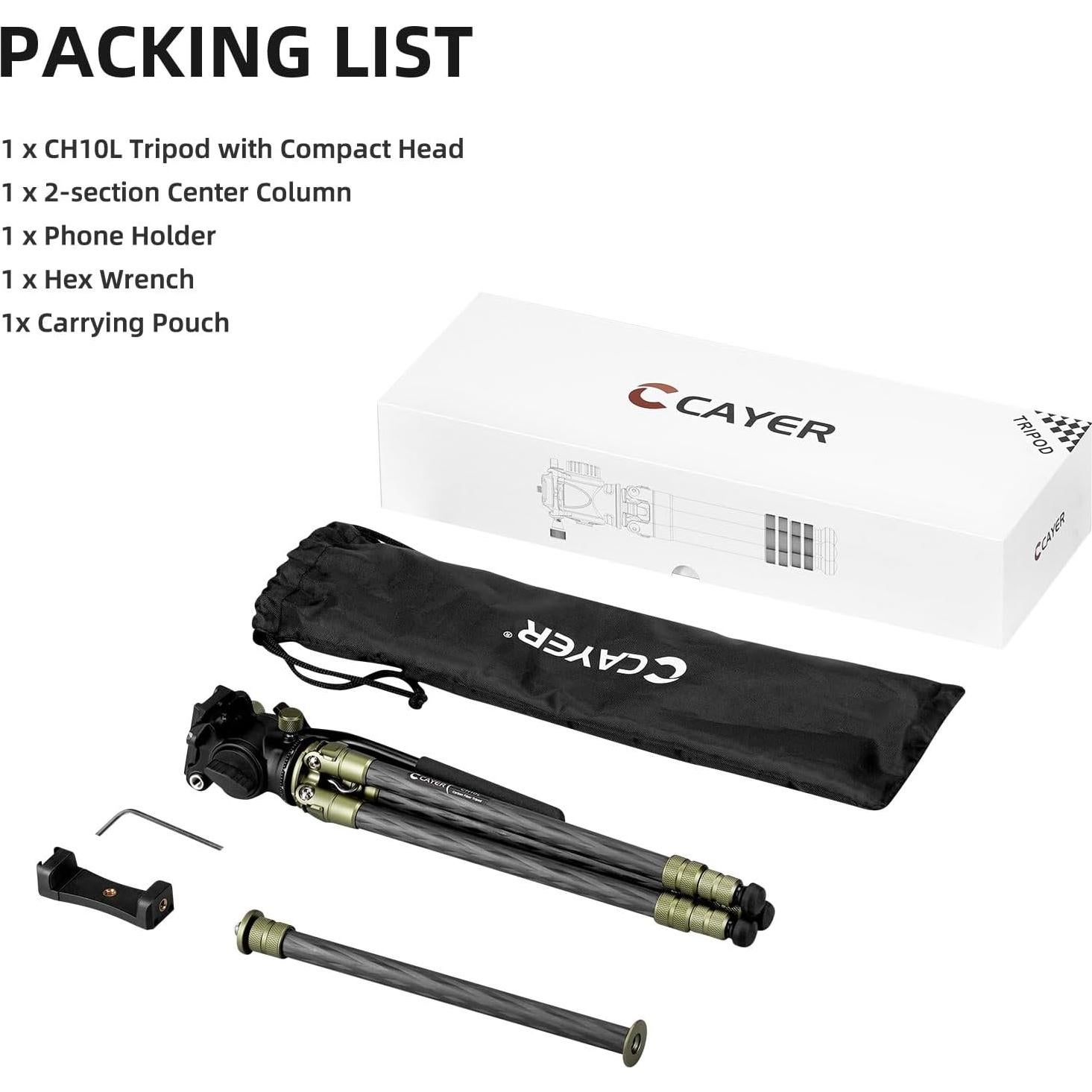 Trípode de fibra de carbono Cayer CH10L con cabezal fluido S1