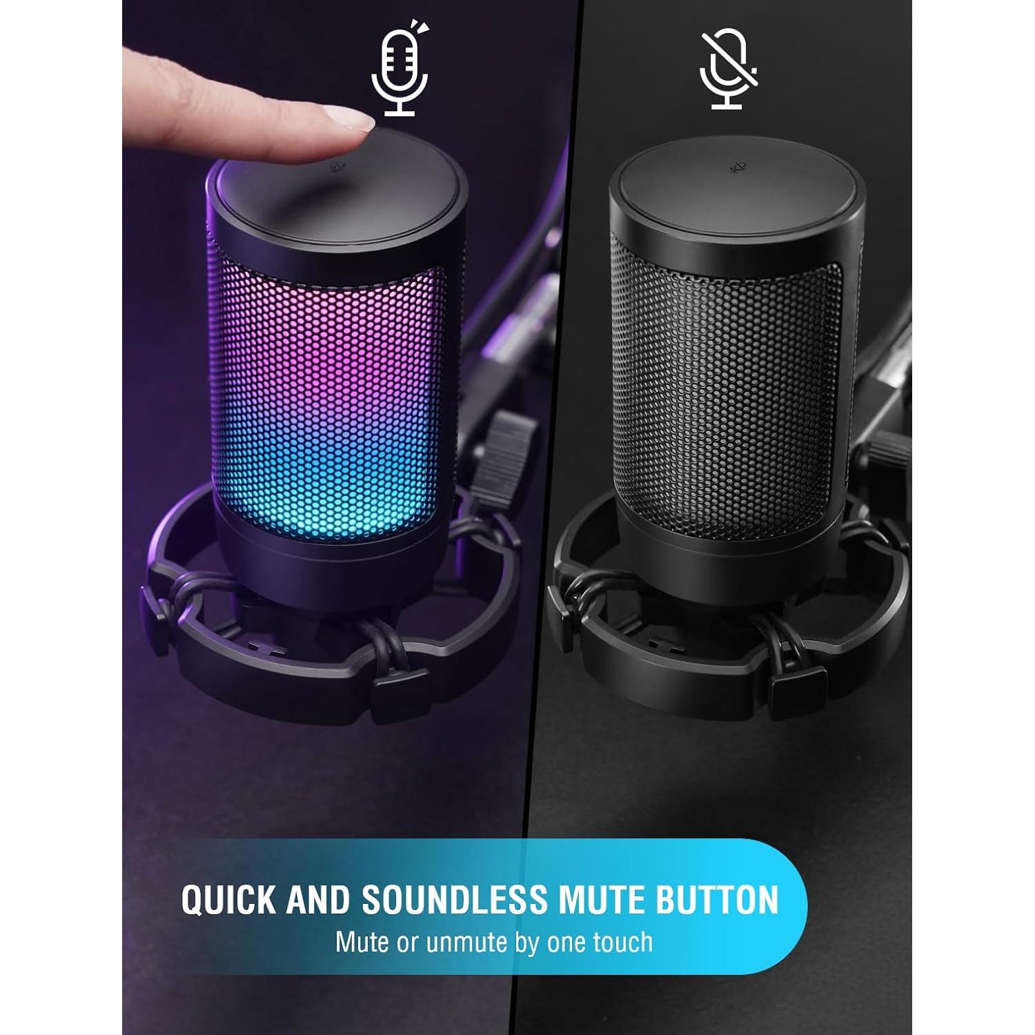 Micrófono USB FIFINE A6V para Gaming con RGB y Silencio