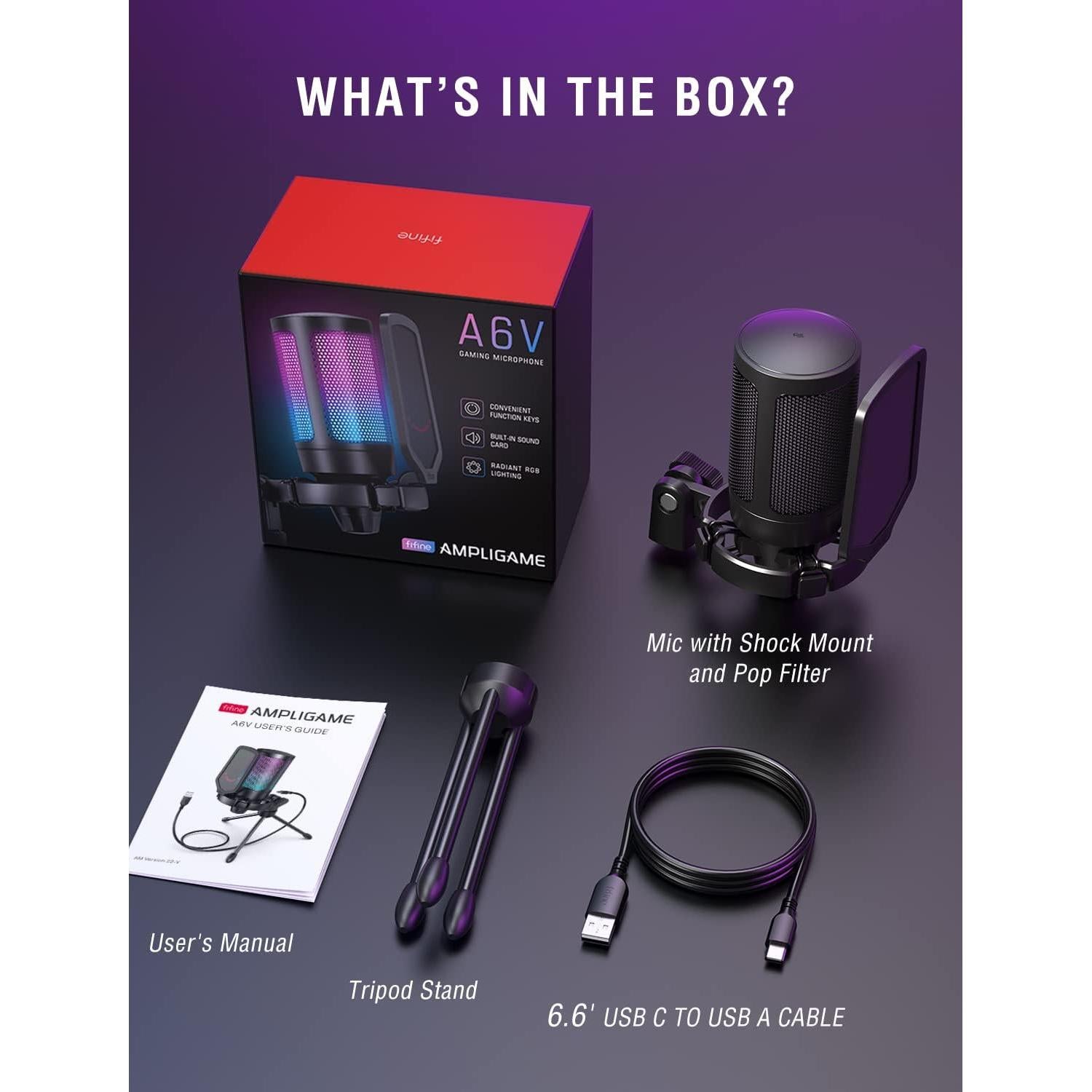 Micrófono USB FIFINE A6V para Gaming con RGB y Silencio